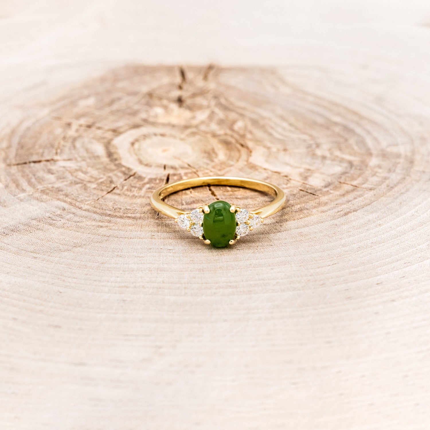 "RHEA" - OVAL JADE ENGAGEMENT RING WITH DIAMOND ACCENTS-4