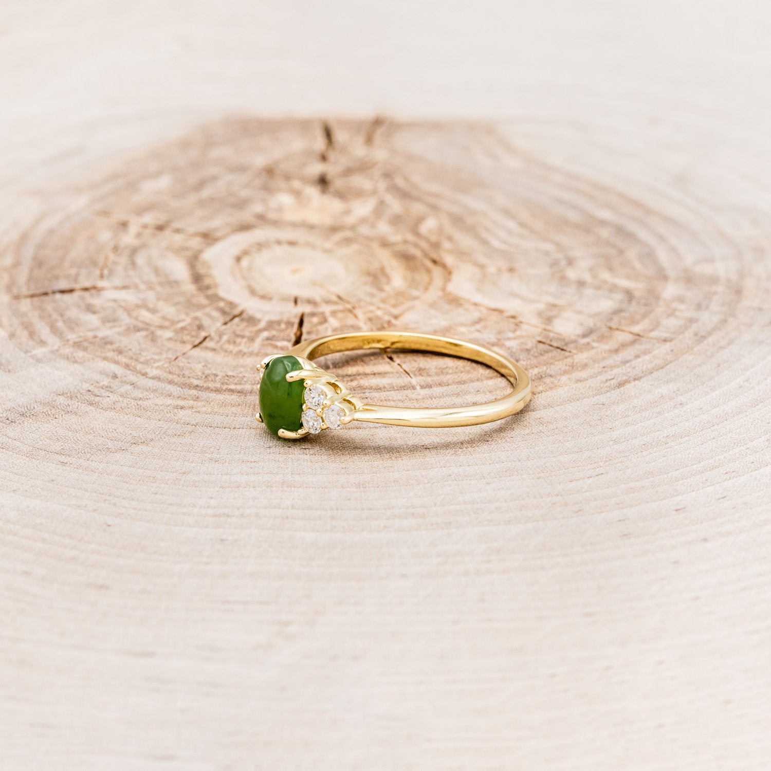 "RHEA" - OVAL JADE ENGAGEMENT RING WITH DIAMOND ACCENTS-3