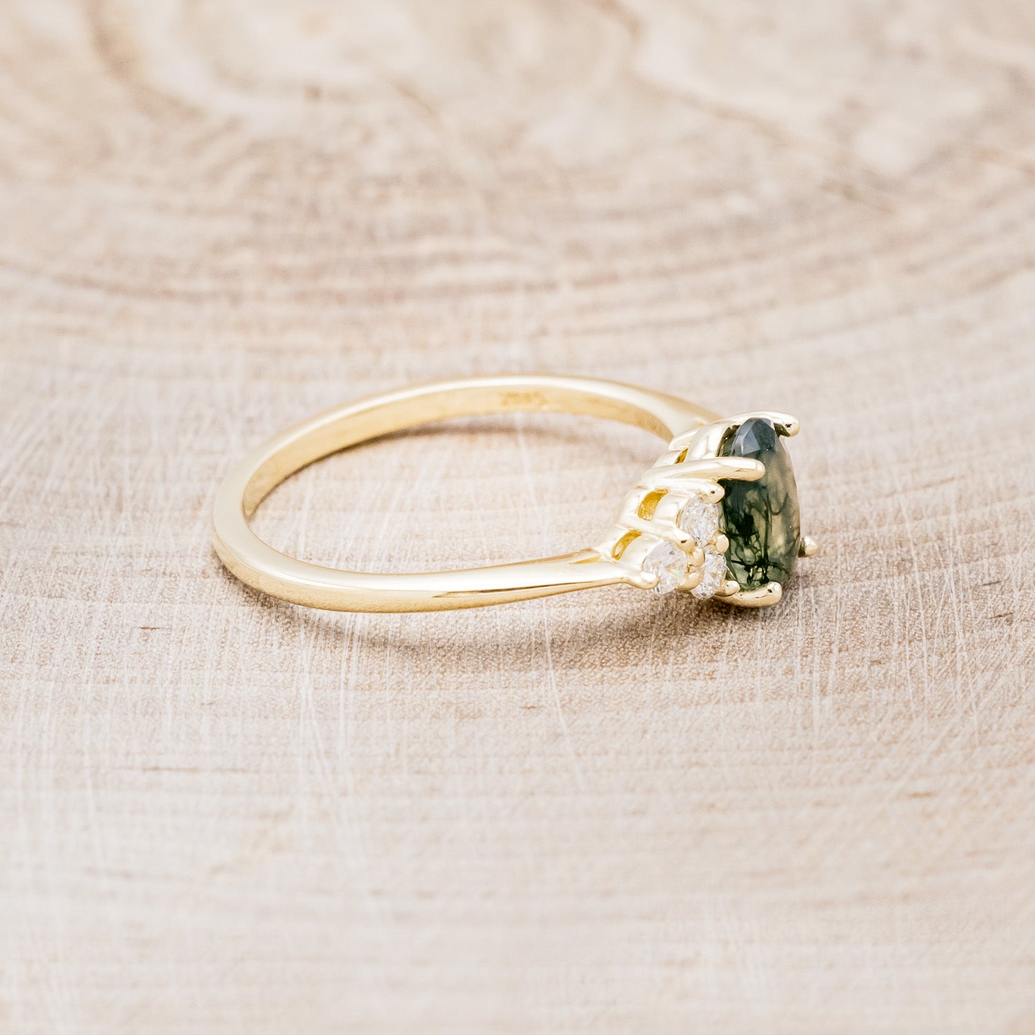 "RHEA" - OVAL MOSS AGATE ENGAGEMENT RING WITH DIAMOND ACCENTS - EXPEDITED-8
