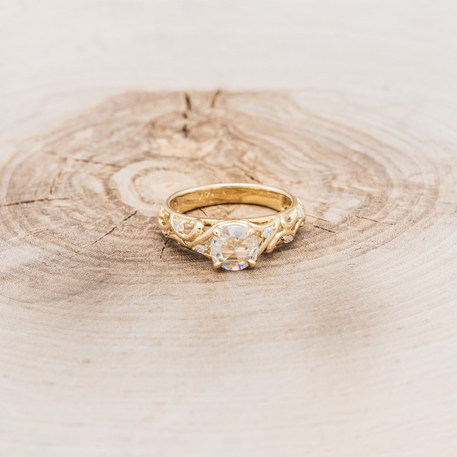 "LADY" - ROUND ROSE-CUT MOISSANITE FILIGREE ENGAGEMENT RING WITH DIAMOND ACCENTS-4