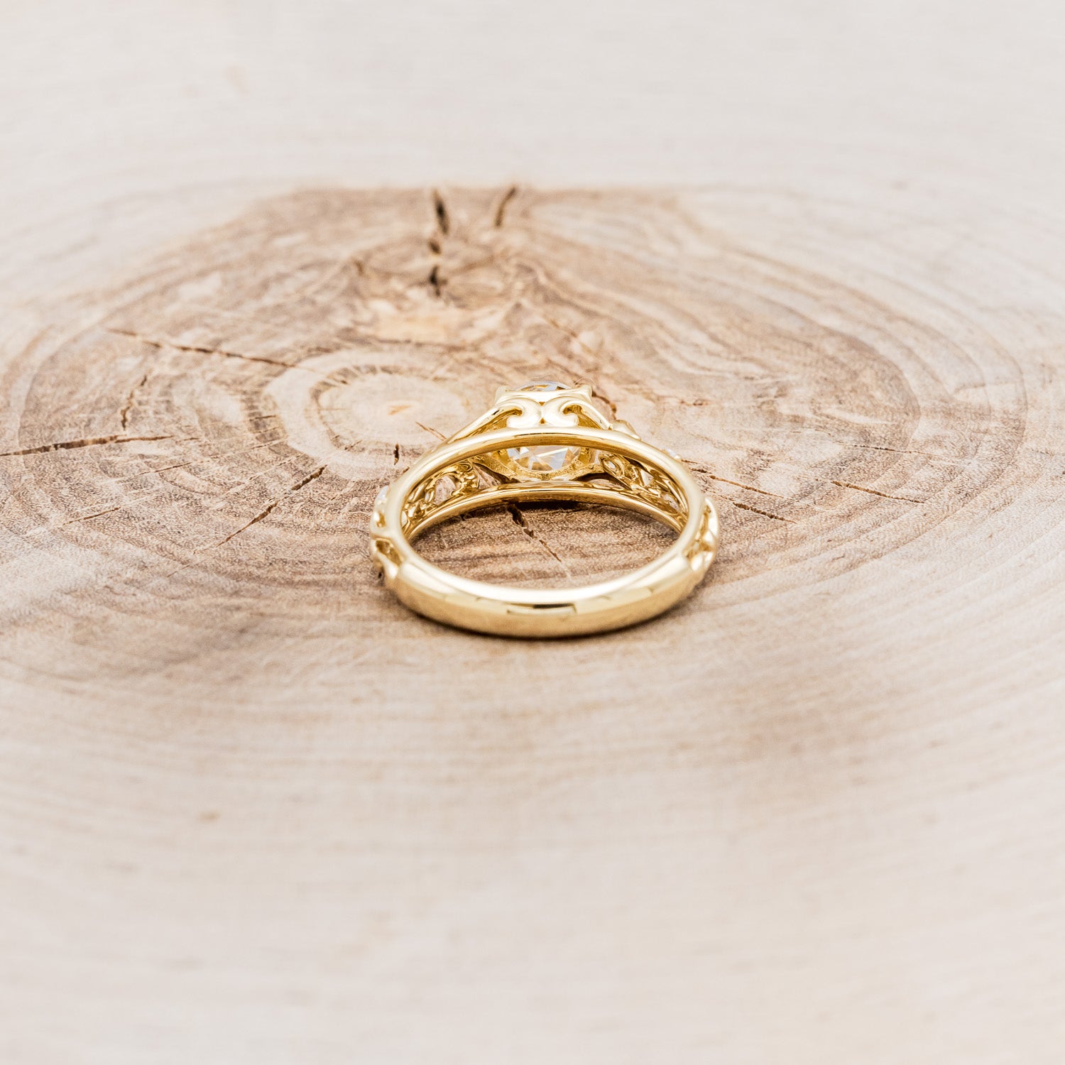 "LADY" - ROUND ROSE-CUT MOISSANITE FILIGREE ENGAGEMENT RING WITH DIAMOND ACCENTS-5