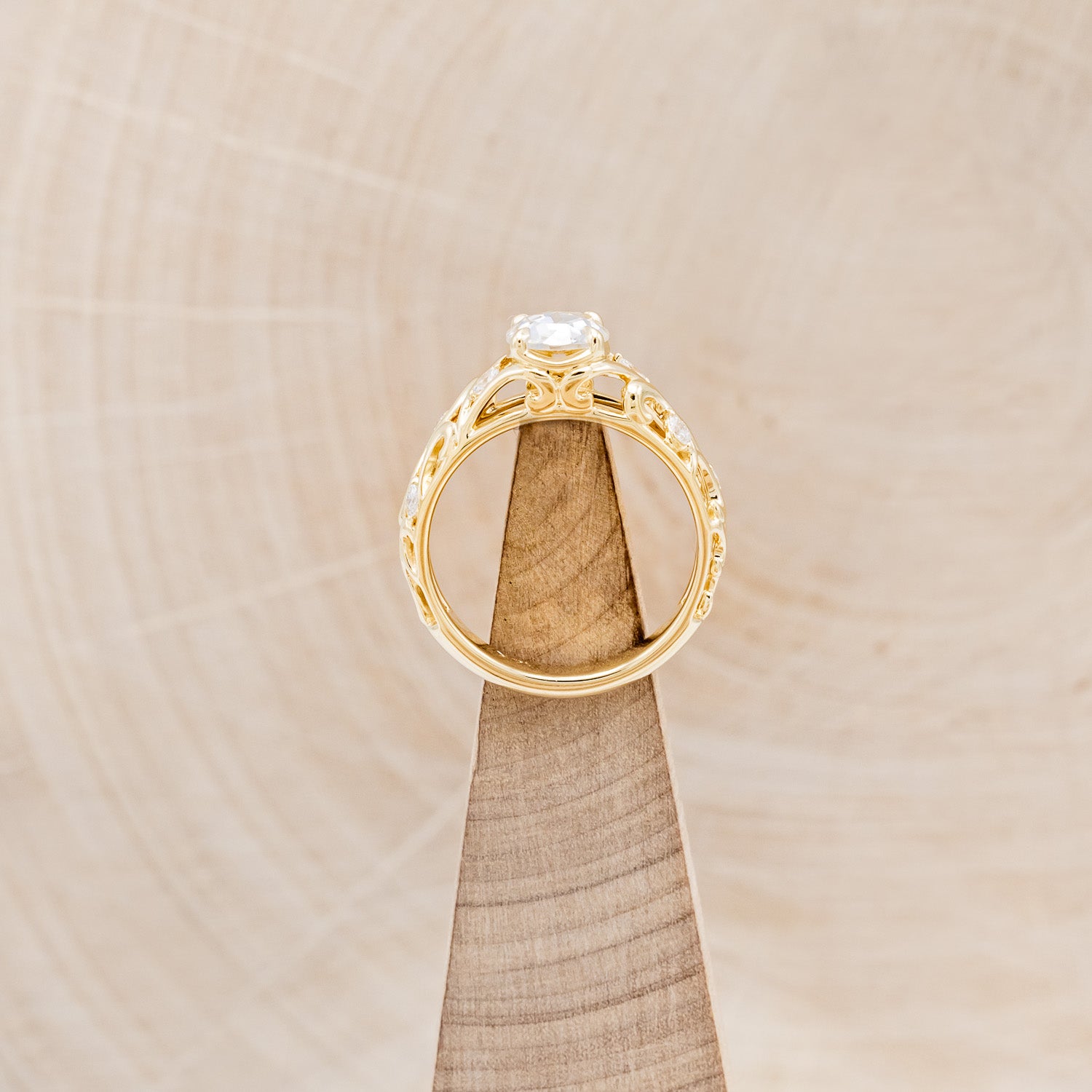 "LADY" - ROUND ROSE-CUT MOISSANITE FILIGREE ENGAGEMENT RING WITH DIAMOND ACCENTS-6