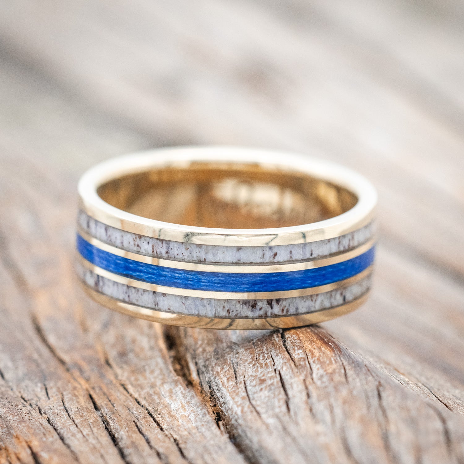 "RIO" - ANTLER & BLUE FISHING LINE WEDDING BAND-Staghead Designs