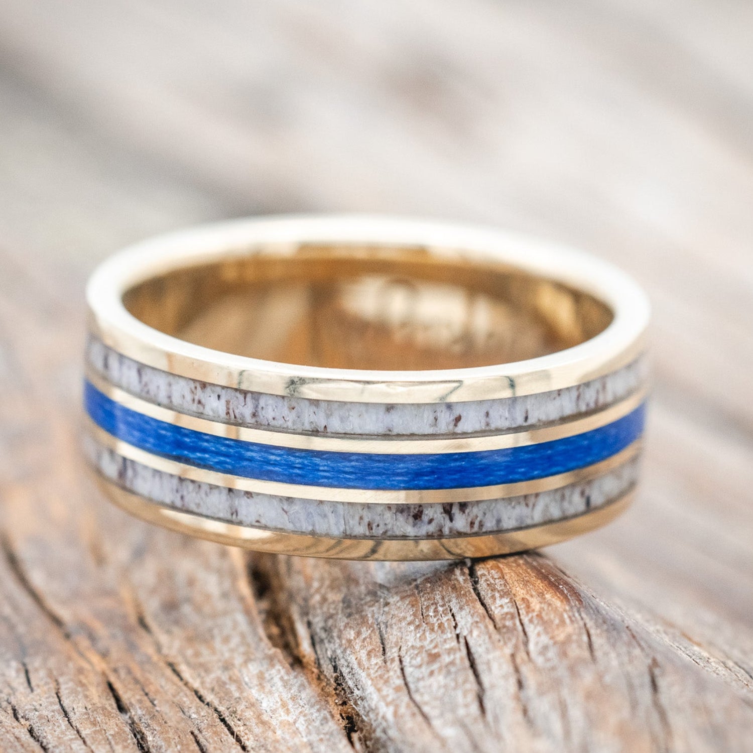 "RIO" - ANTLER & BLUE FISHING LINE WEDDING BAND-Staghead Designs