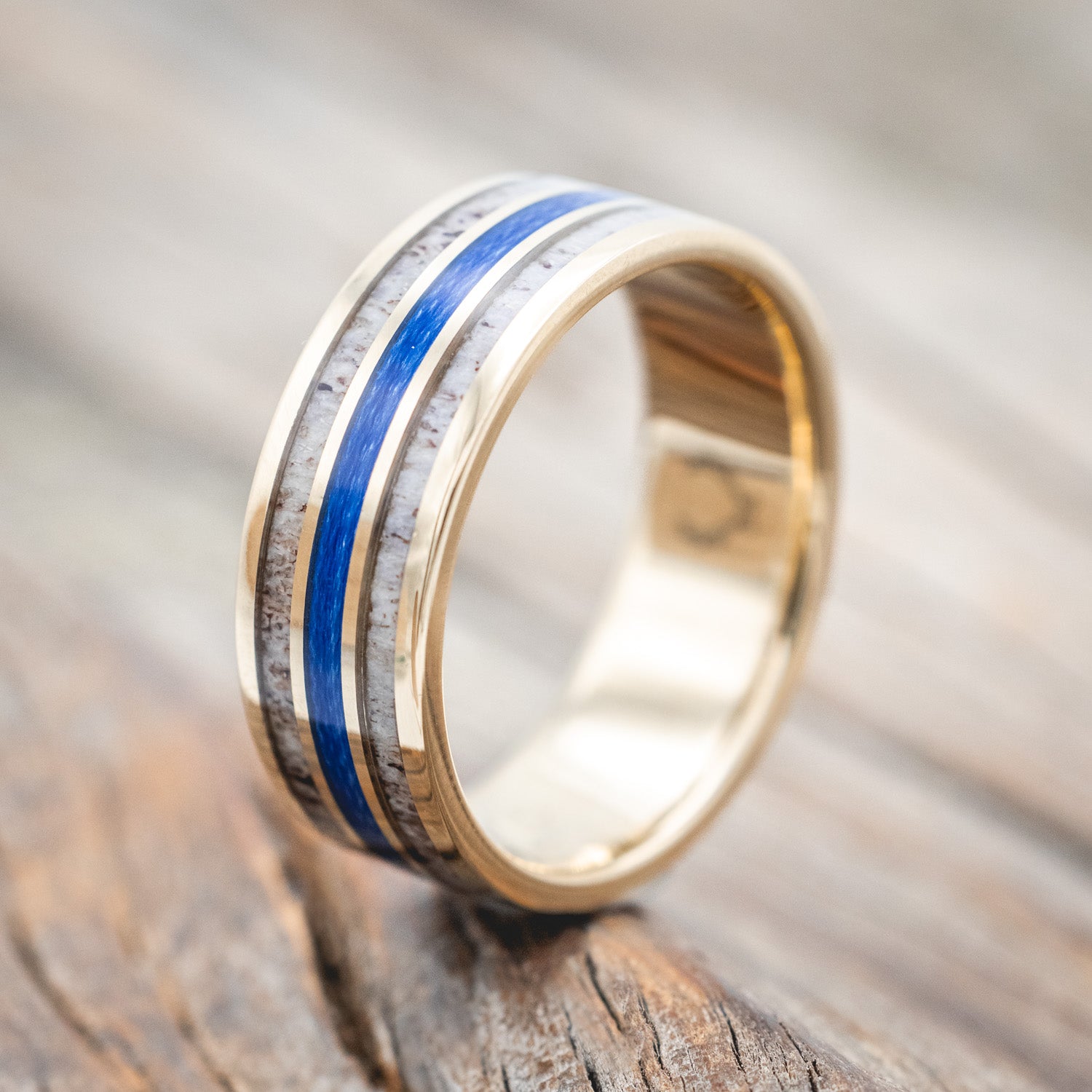 "RIO" - ANTLER & BLUE FISHING LINE WEDDING BAND-Staghead Designs