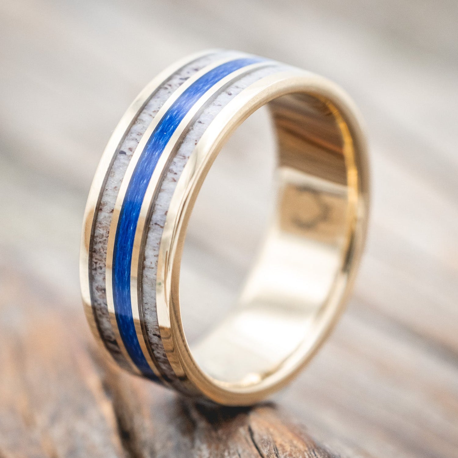 "RIO" - ANTLER & BLUE FISHING LINE WEDDING BAND-Staghead Designs