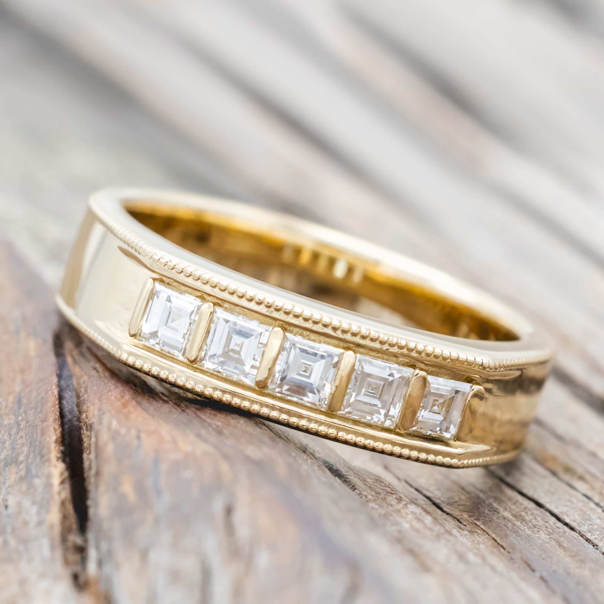 MEN'S ENGAGEMENT RING WITH DIAMOND ACCENTS & A MILGRAIN PATTERN-Staghead Designs