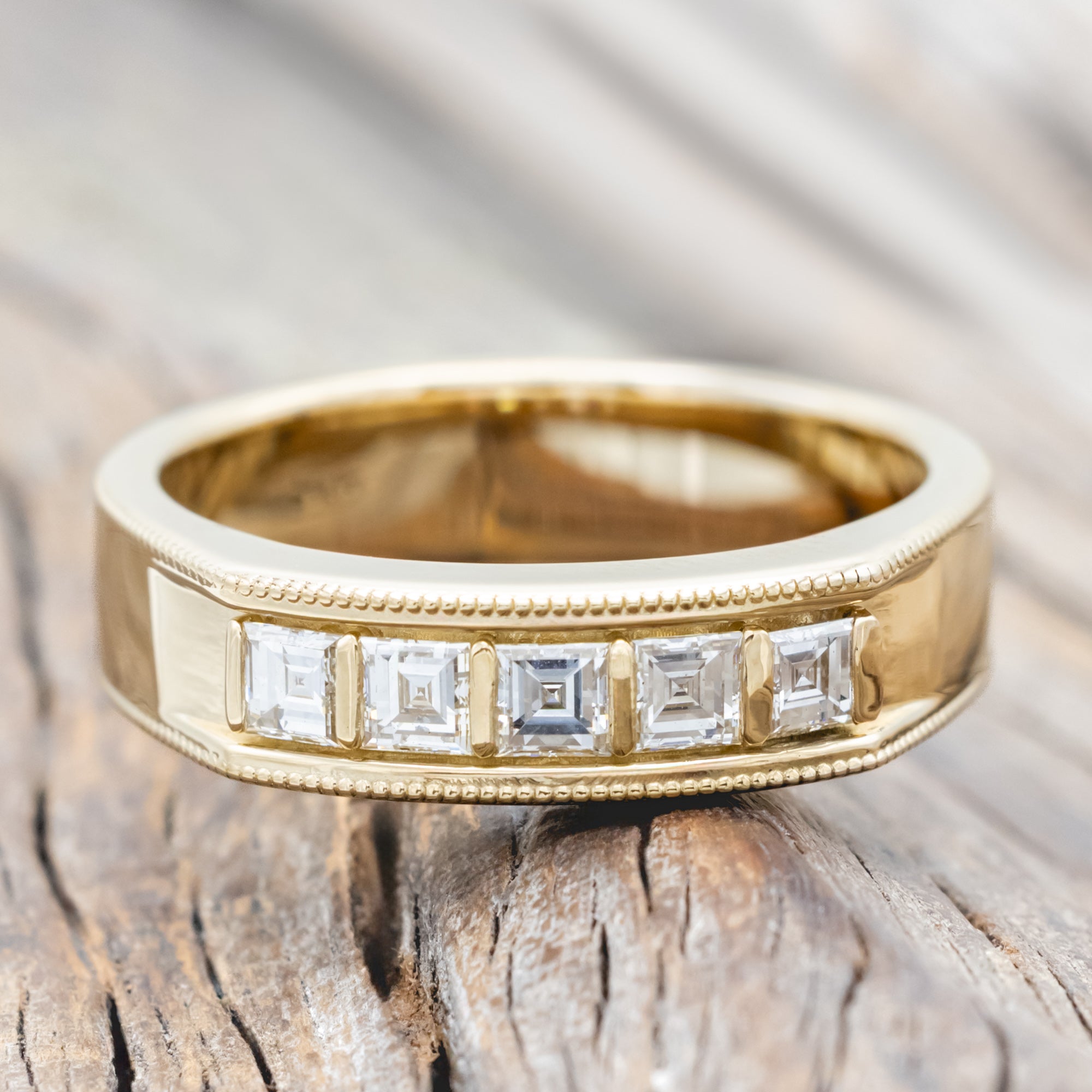 MEN'S ENGAGEMENT RING WITH DIAMOND ACCENTS & A MILGRAIN PATTERN-Staghead Designs