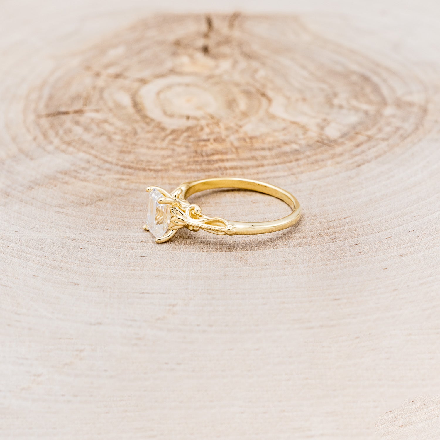 "ROSEMARY" - FLORAL-STYLE ENGAGEMENT RING WITH EMERALD CUT MOISSANITE-3