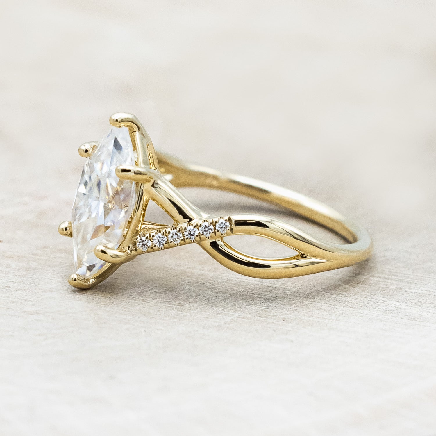 "ROSLYN" - MARQUISE CUT MOISSANITE ENGAGEMENT RING WITH DIAMOND ACCENTS-Staghead Designs