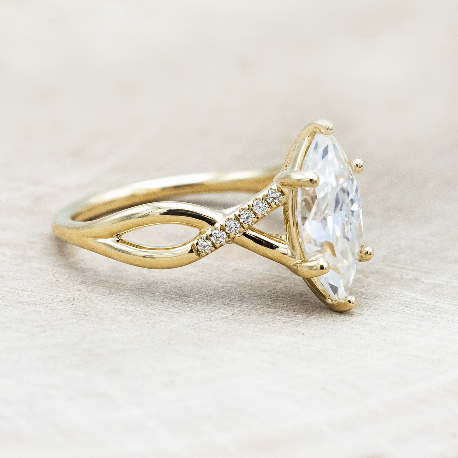 "ROSLYN" - MARQUISE CUT MOISSANITE ENGAGEMENT RING WITH DIAMOND ACCENTS-Staghead Designs