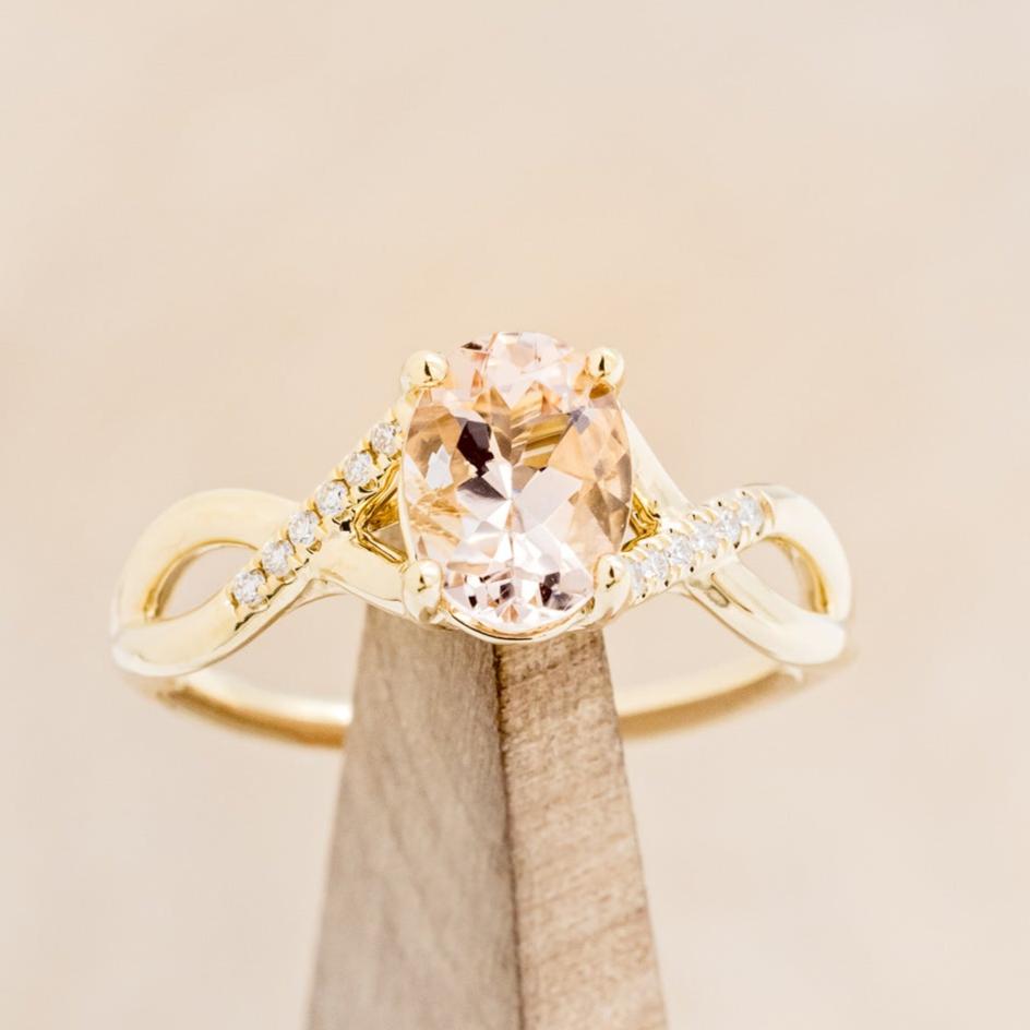 "ROSLYN" - OVAL MORGANITE ENGAGEMENT RING WITH DIAMOND ACCENTS-12