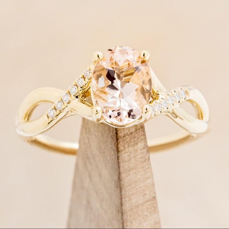 "ROSLYN" - OVAL MORGANITE ENGAGEMENT RING WITH DIAMOND ACCENTS-12