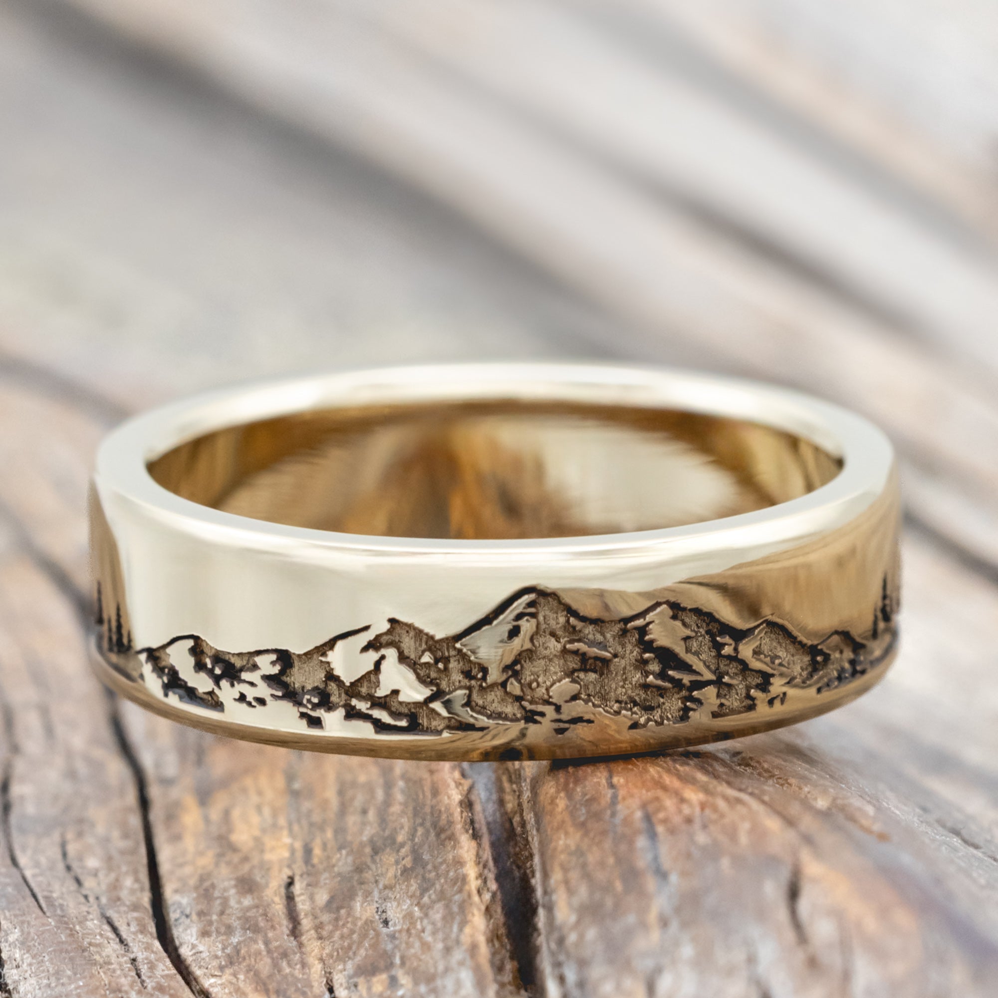 "Ross" - Mountain & Forest Engraved Wedding Band