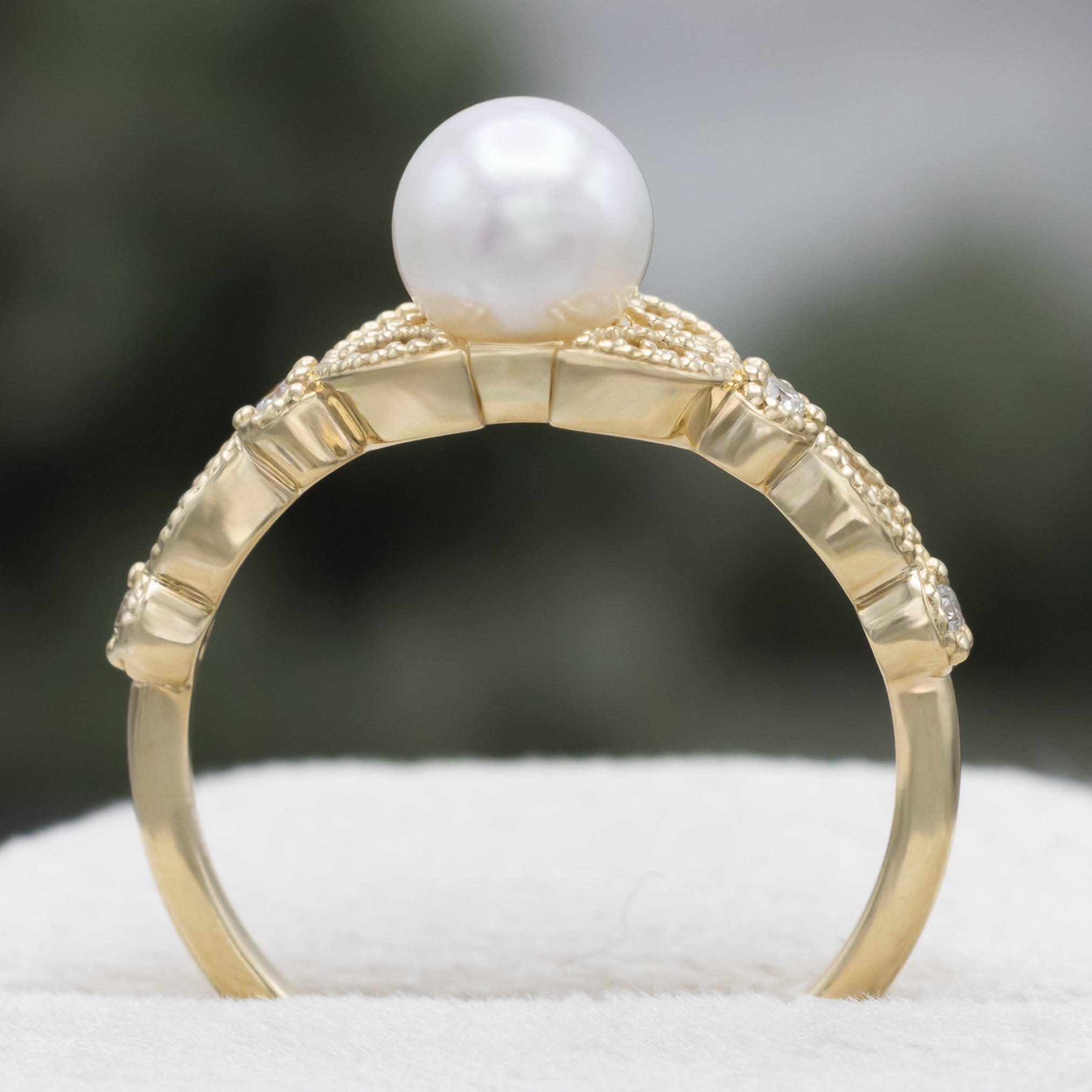 "Calypso" - Round Akoya Pearl Engagement Ring With Diamond Accents-Staghead Designs