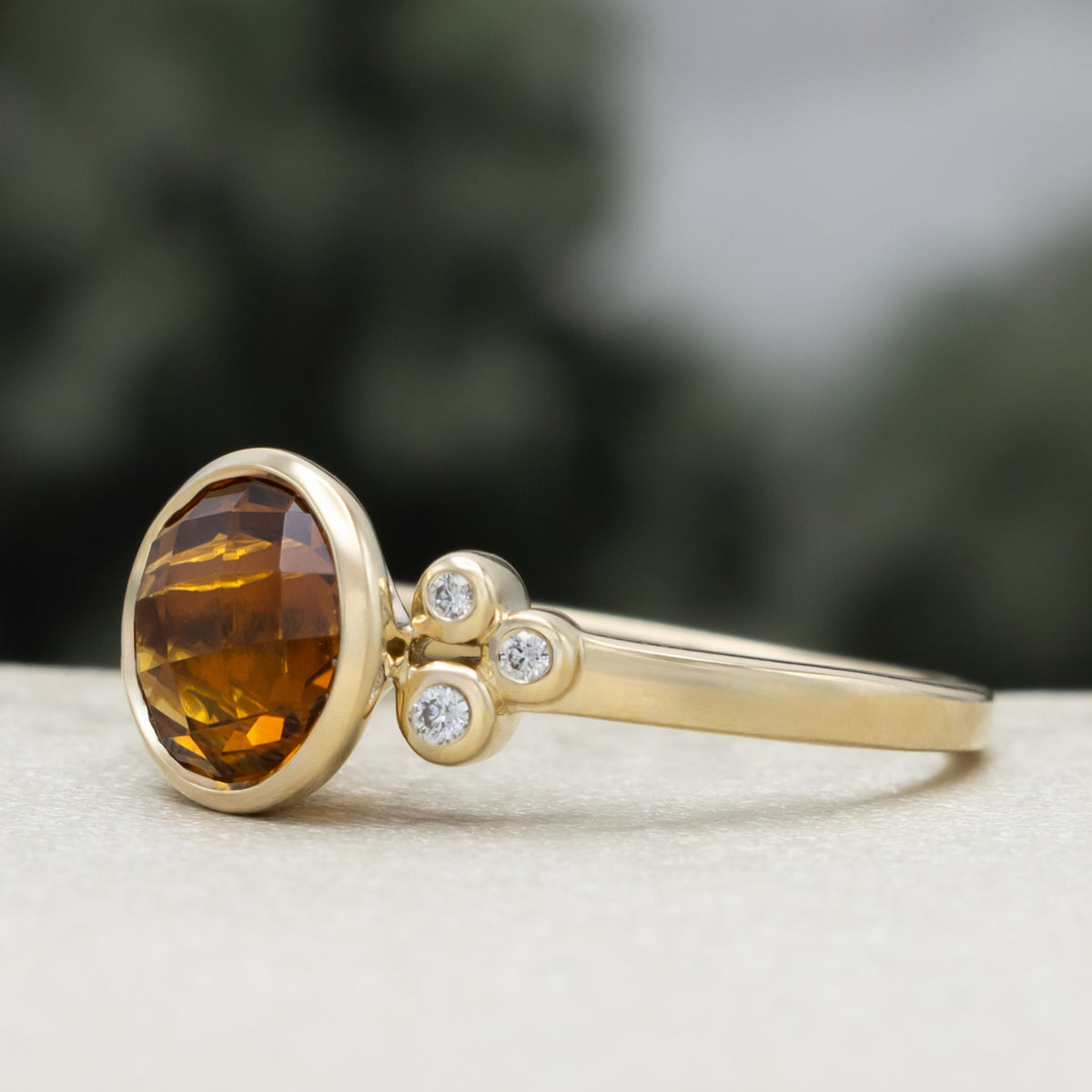 "Ondine" - Round Checkerboard Cut Citrine Engagement Ring With Diamond Accents-Staghead Designs