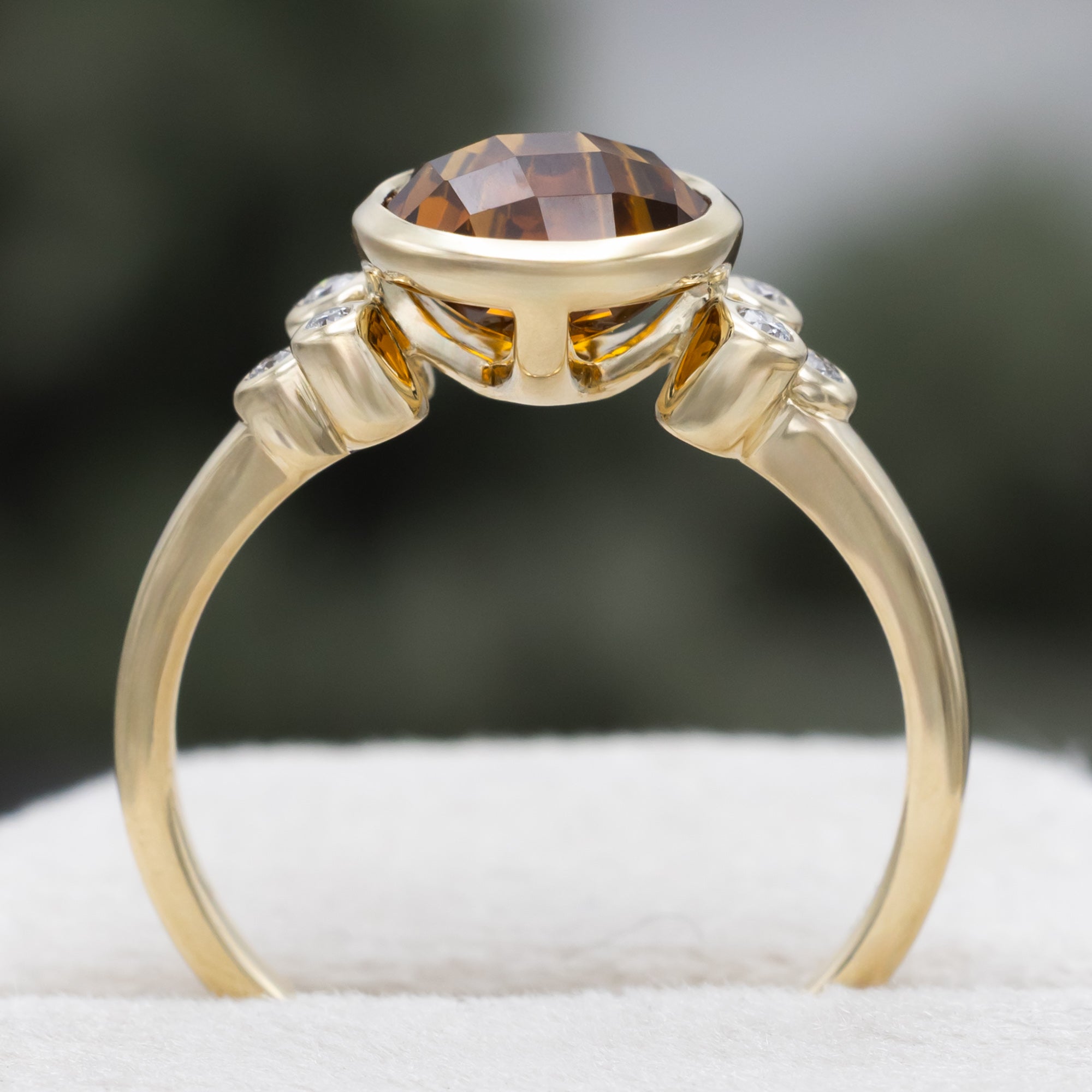 "Ondine" - Round Checkerboard Cut Citrine Engagement Ring With Diamond Accents-Staghead Designs
