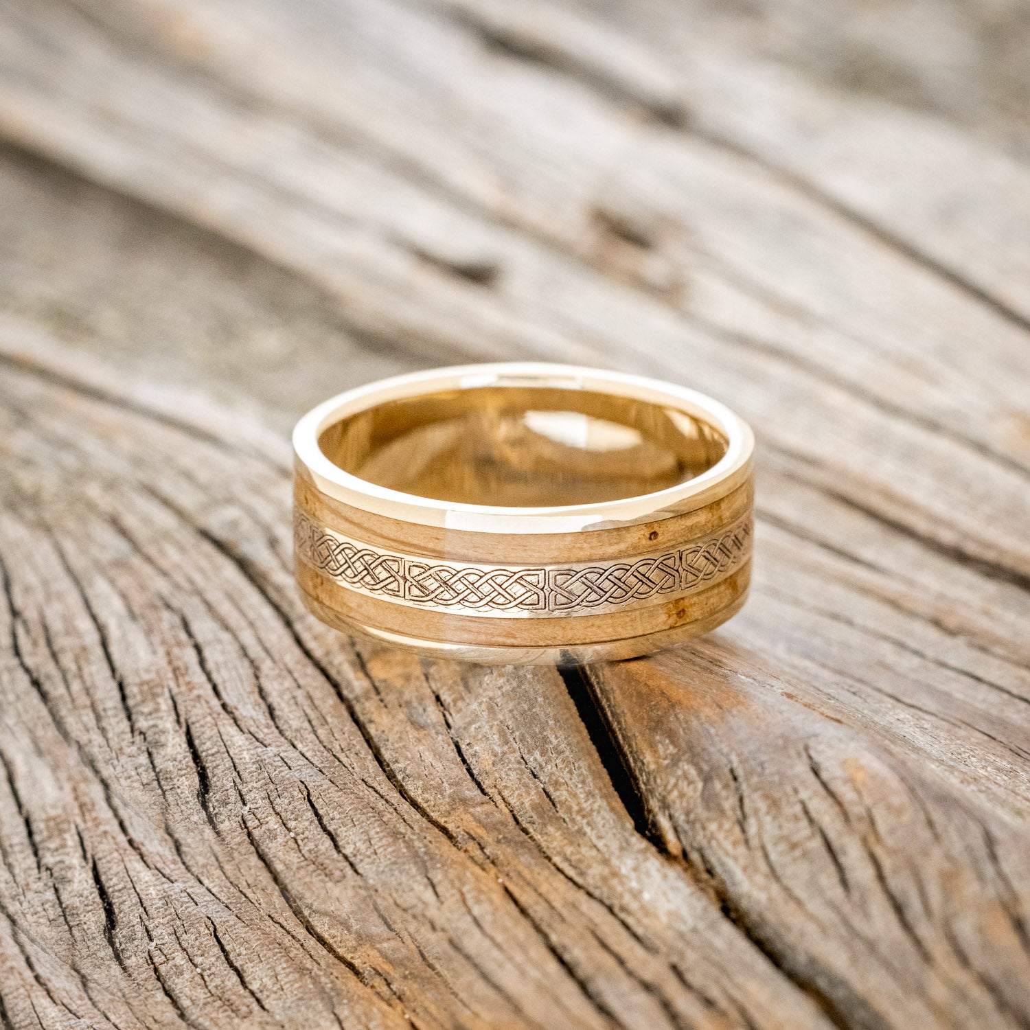 "RYDER" - CELTIC SAILOR'S KNOT ENGRAVED & WHISKEY BARREL WEDDING RING-6