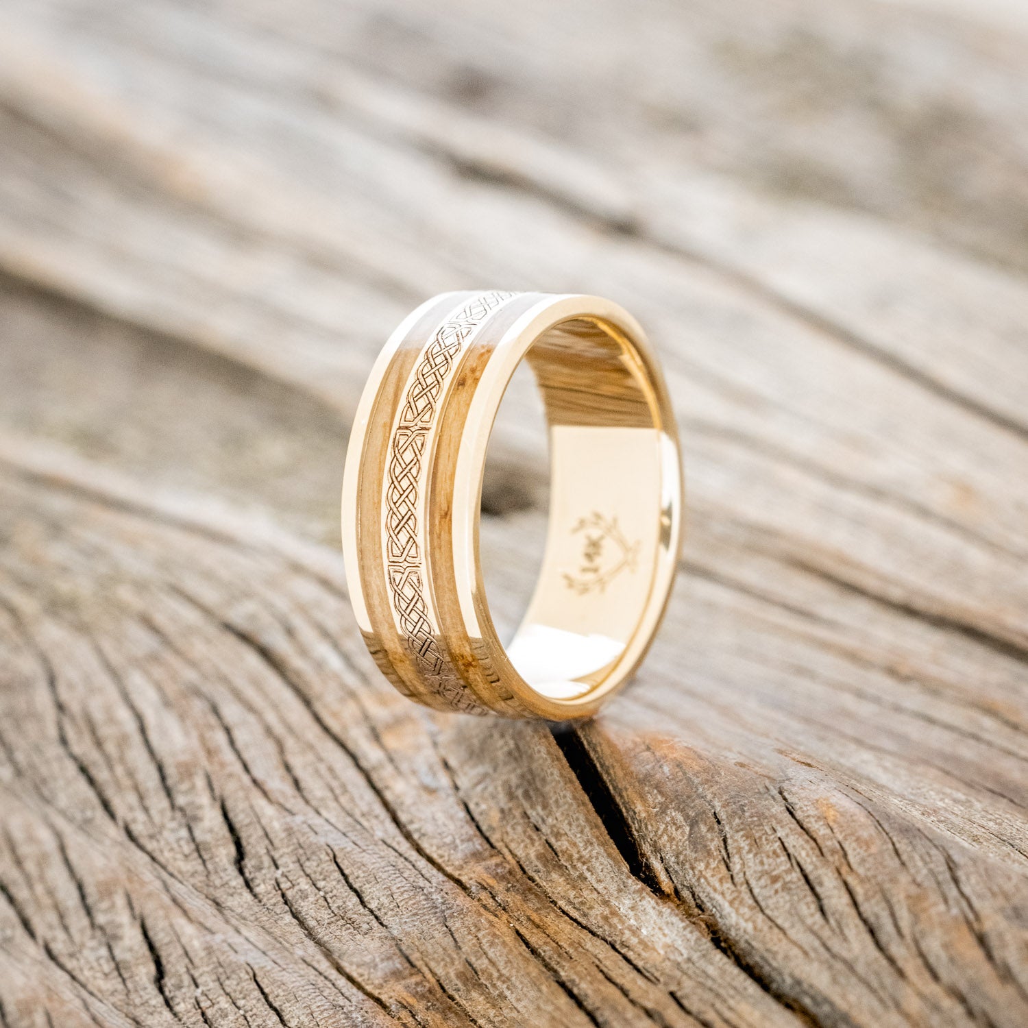 "RYDER" - CELTIC SAILOR'S KNOT ENGRAVED & WHISKEY BARREL WEDDING RING-4