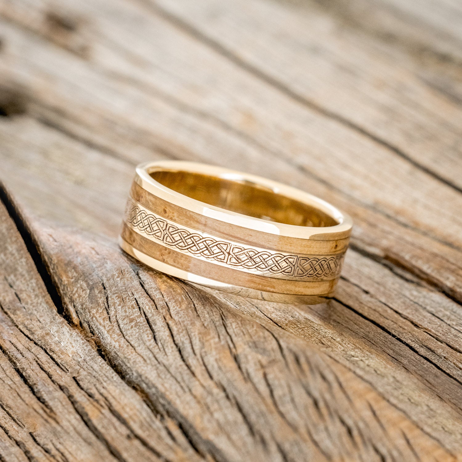"RYDER" - CELTIC SAILOR'S KNOT ENGRAVED & WHISKEY BARREL WEDDING RING-5