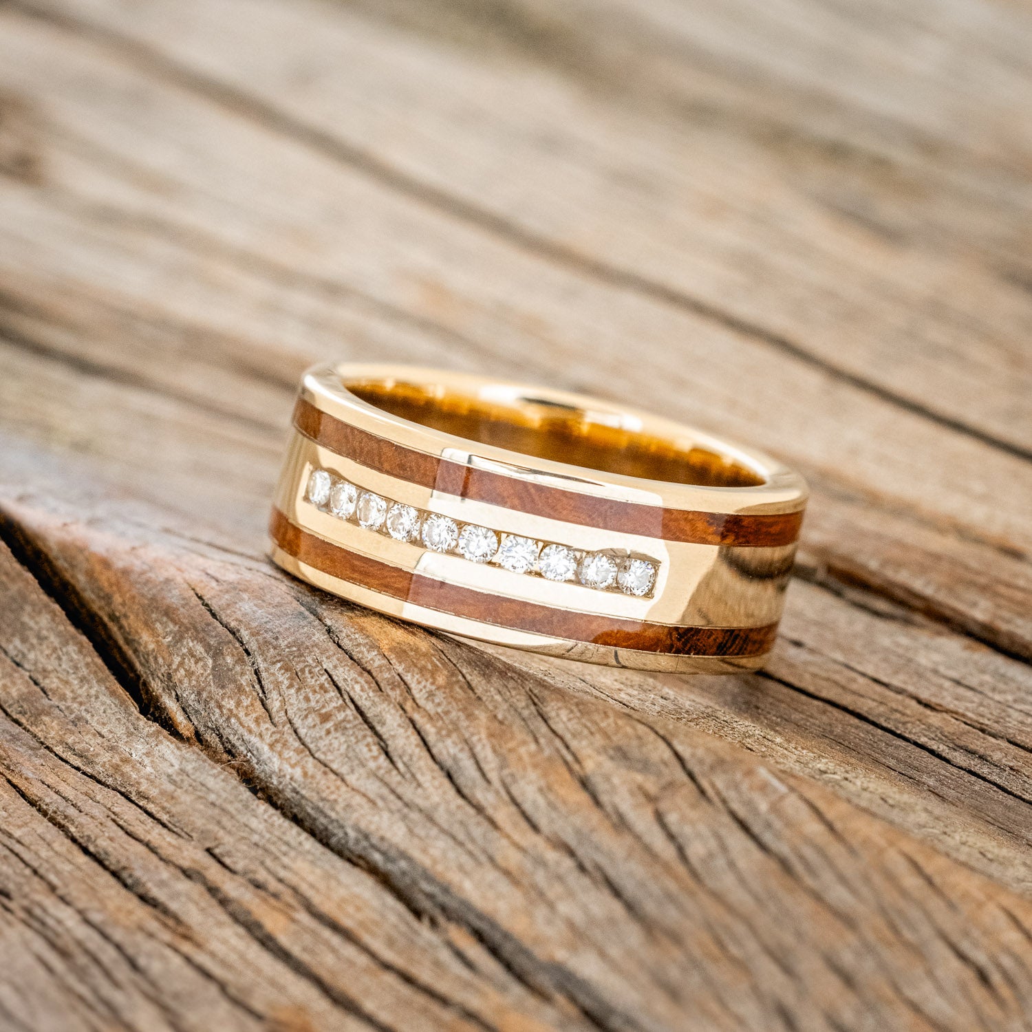 "RYDER" - DIAMONDS & IRONWOOD INLAYS WEDDING BAND-2