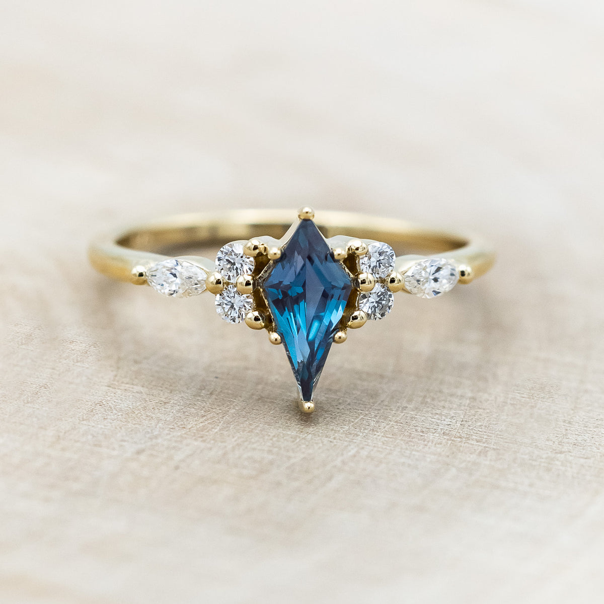 "SAGE" - KITE CUT LAB-GROWN ALEXANDRITE ENGAGEMENT RING WITH DIAMOND ACCENTS-Staghead Designs