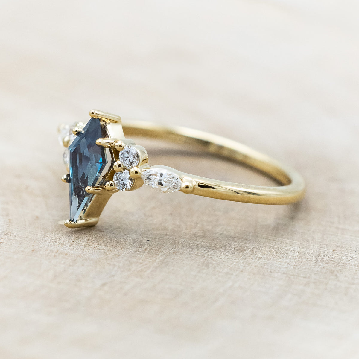 "SAGE" - KITE CUT LAB-GROWN ALEXANDRITE ENGAGEMENT RING WITH DIAMOND ACCENTS-Staghead Designs