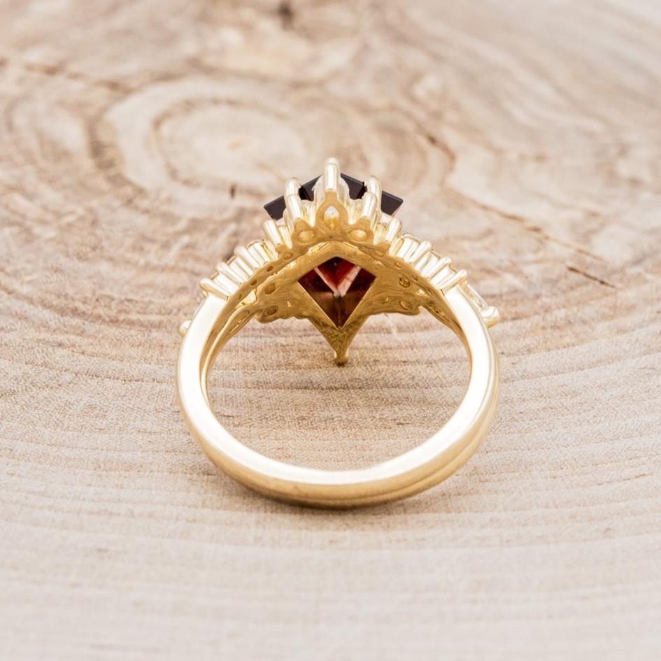 "SAGE" - KITE CUT GARNET ENGAGEMENT RING WITH DIAMOND ACCENTS & DIAMOND TRACER-5