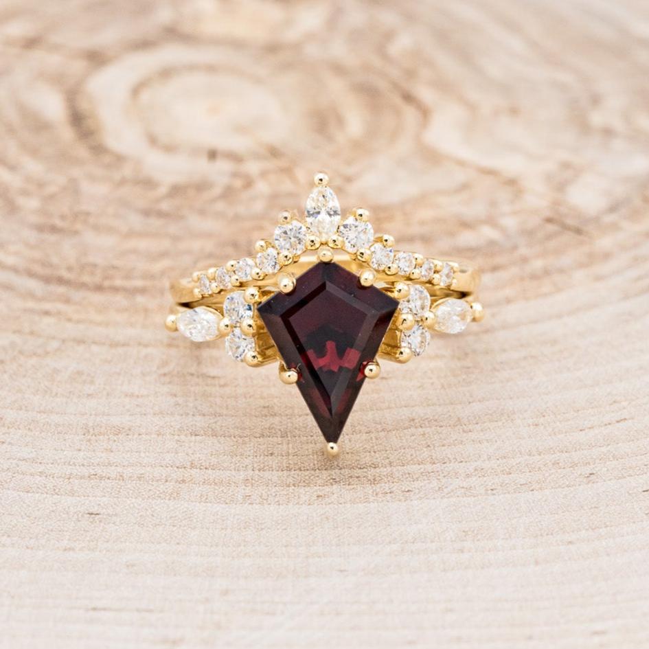 "SAGE" - KITE CUT GARNET ENGAGEMENT RING WITH DIAMOND ACCENTS & DIAMOND TRACER-4