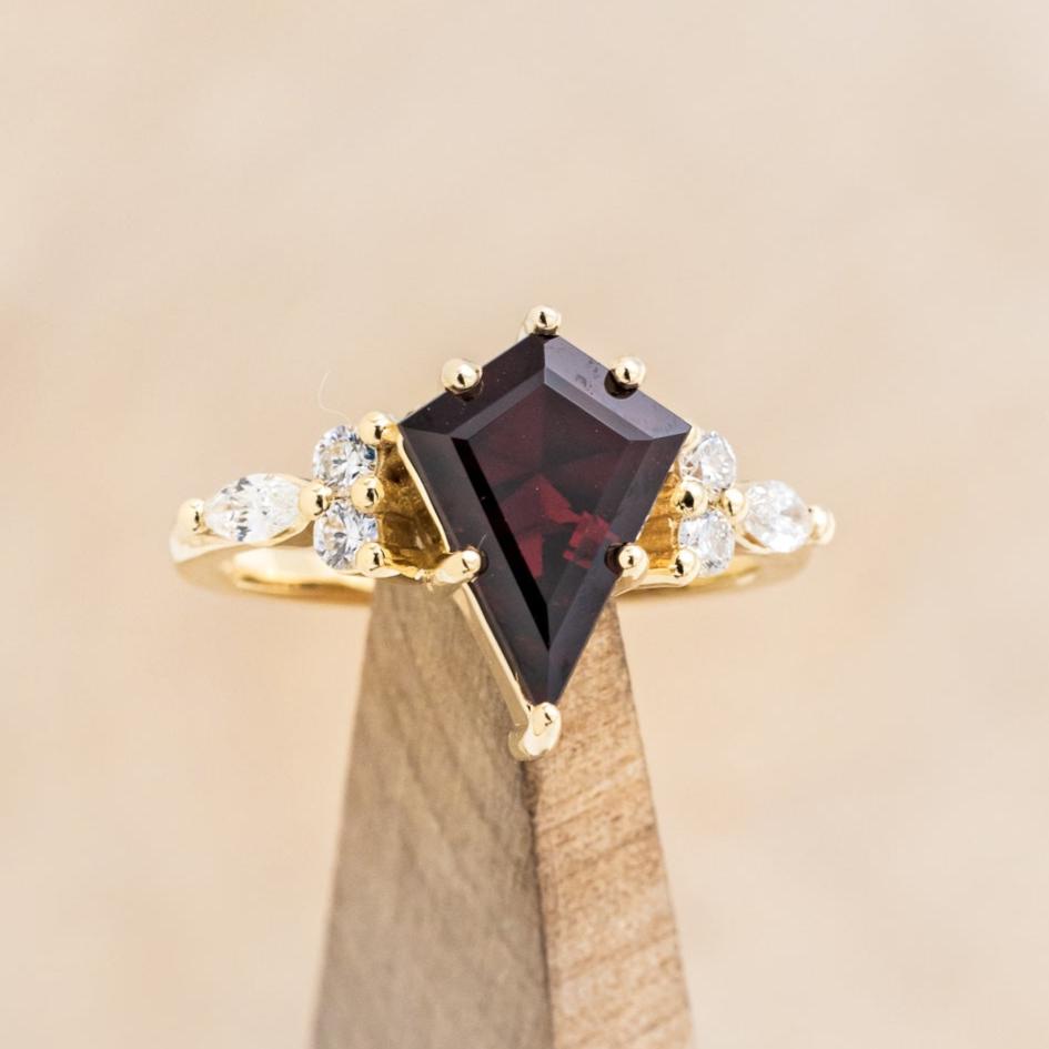 "SAGE" - KITE CUT GARNET ENGAGEMENT RING WITH DIAMOND ACCENTS & DIAMOND TRACER-7