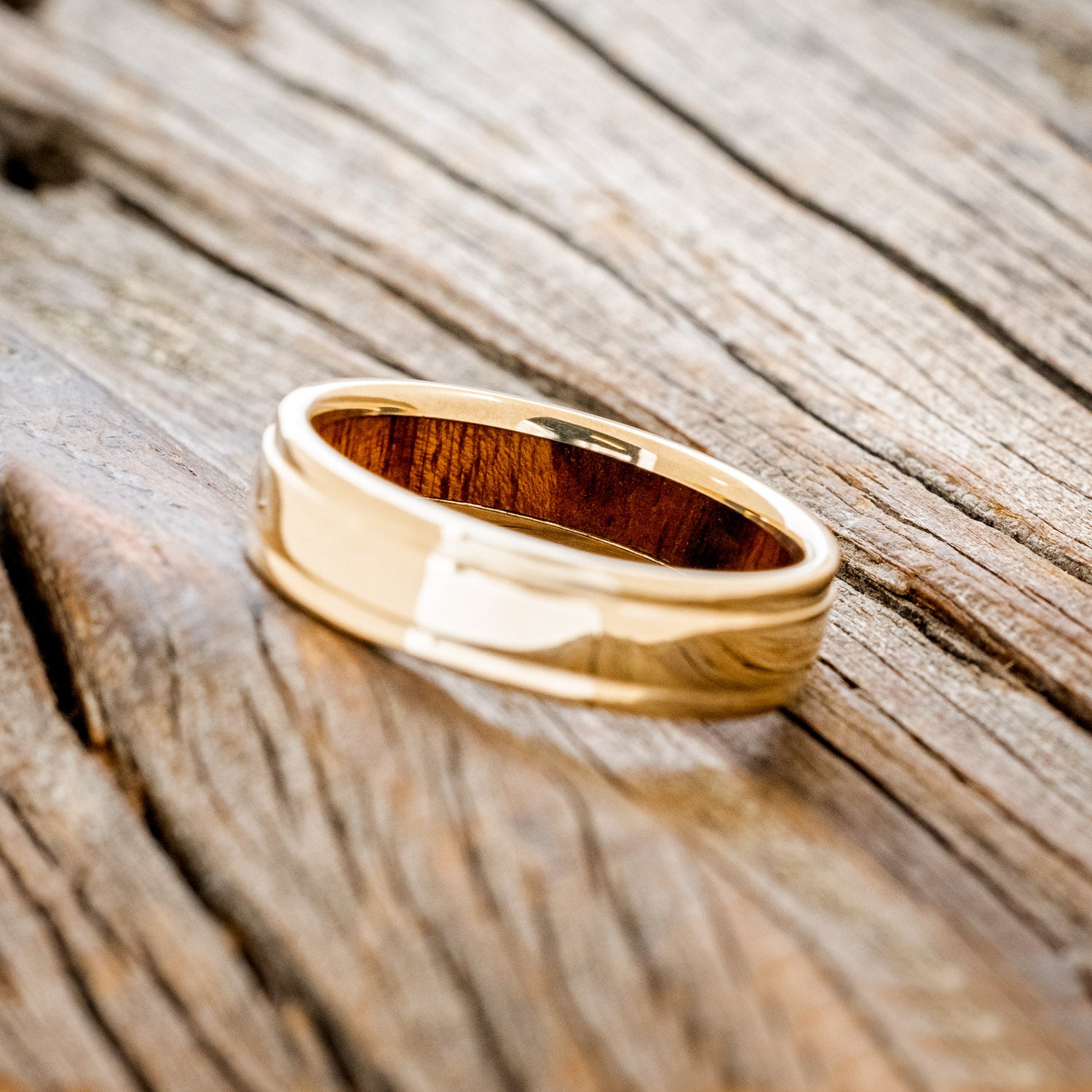 "SEDONA" - RAISED CENTER WEDDING RING FEATURING AN IRONWOOD LINING-9
