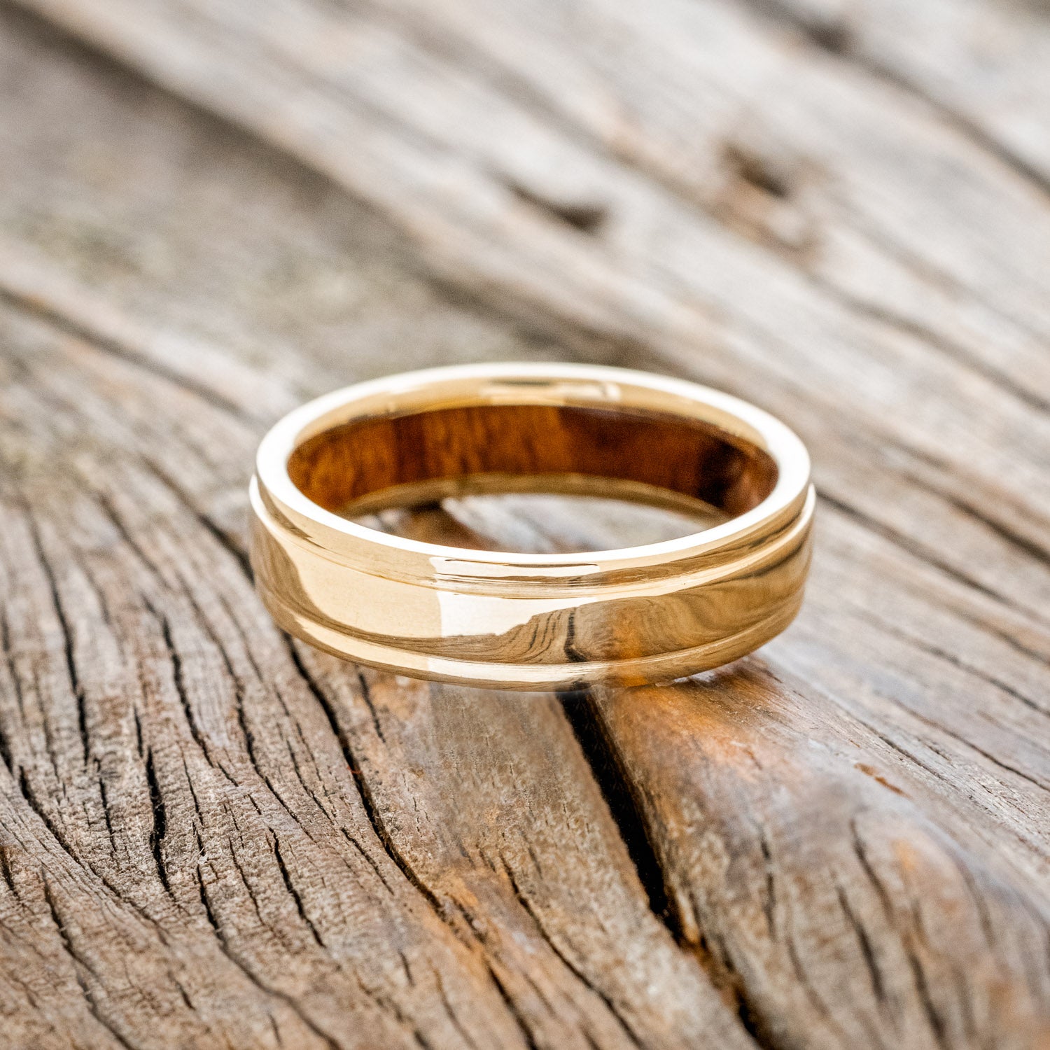 "SEDONA" - RAISED CENTER WEDDING RING FEATURING AN IRONWOOD LINING-3