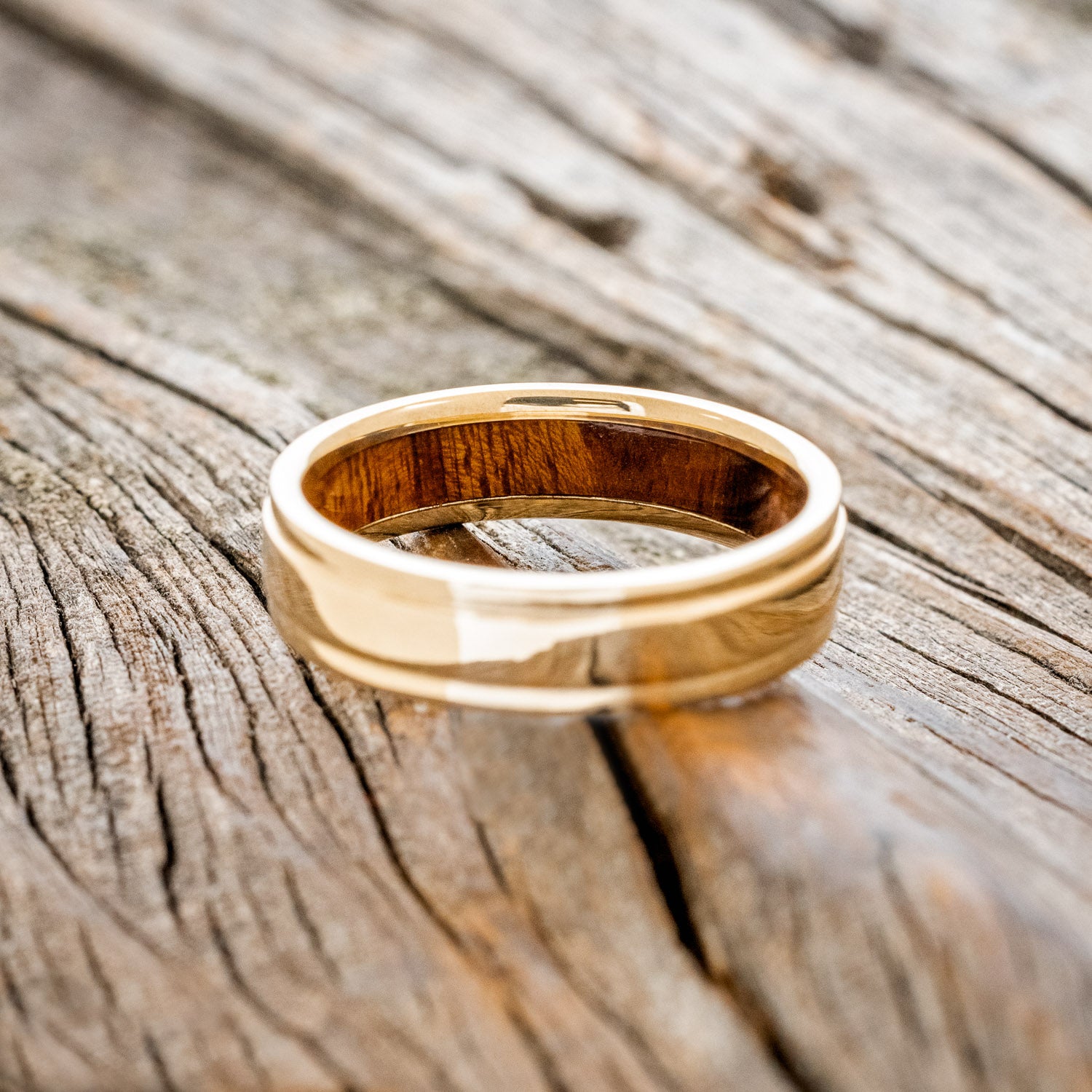 "SEDONA" - RAISED CENTER WEDDING RING FEATURING AN IRONWOOD LINING-5