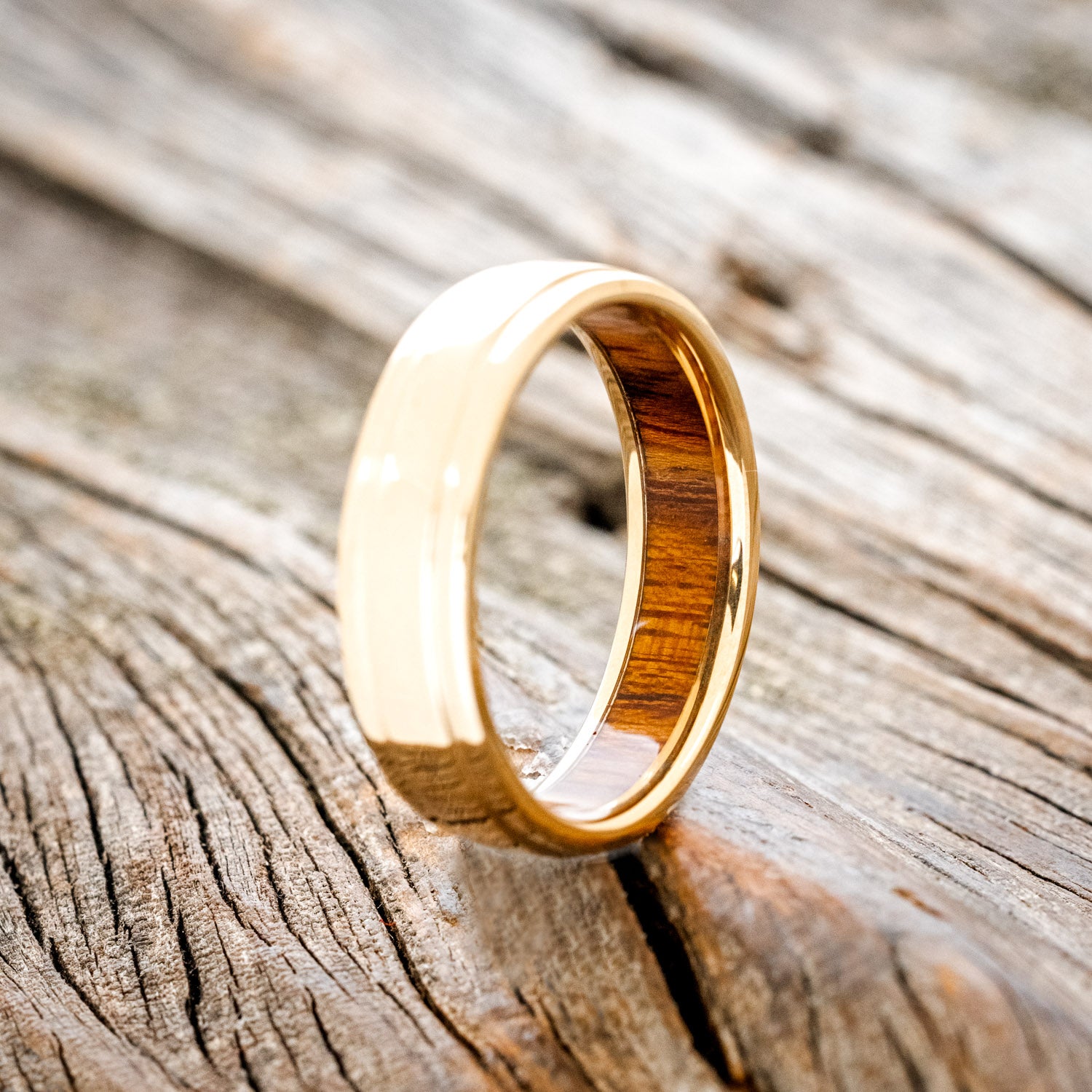 "SEDONA" - RAISED CENTER WEDDING RING FEATURING AN IRONWOOD LINING-4
