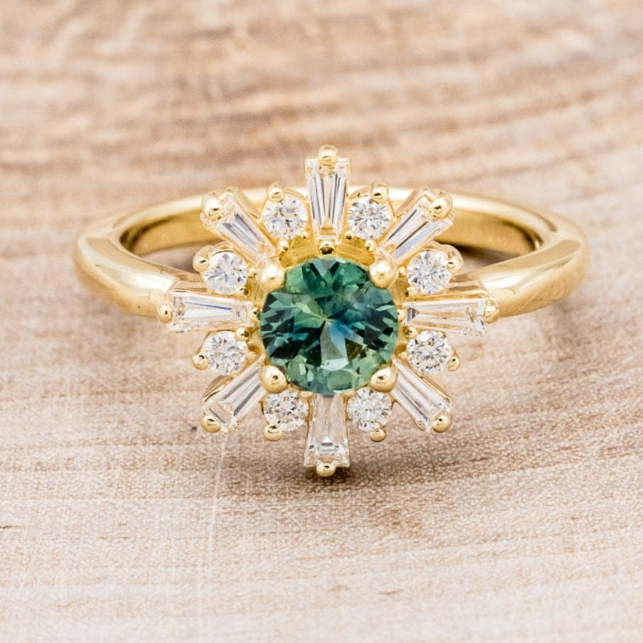 "SEREN" - ROUND CUT MONTANA SAPPHIRE ENGAGEMENT RING WITH DIAMOND HALO-11
