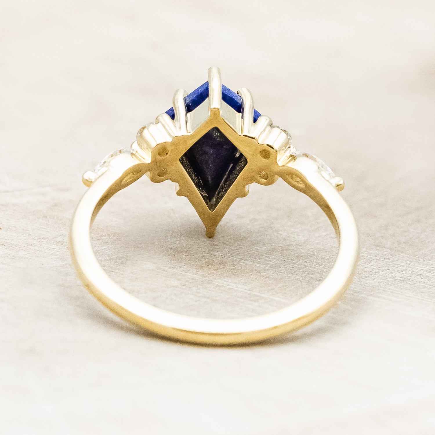 "Sage" a bridal suite-style lapis lazuli women's engagement ring with diamond accents