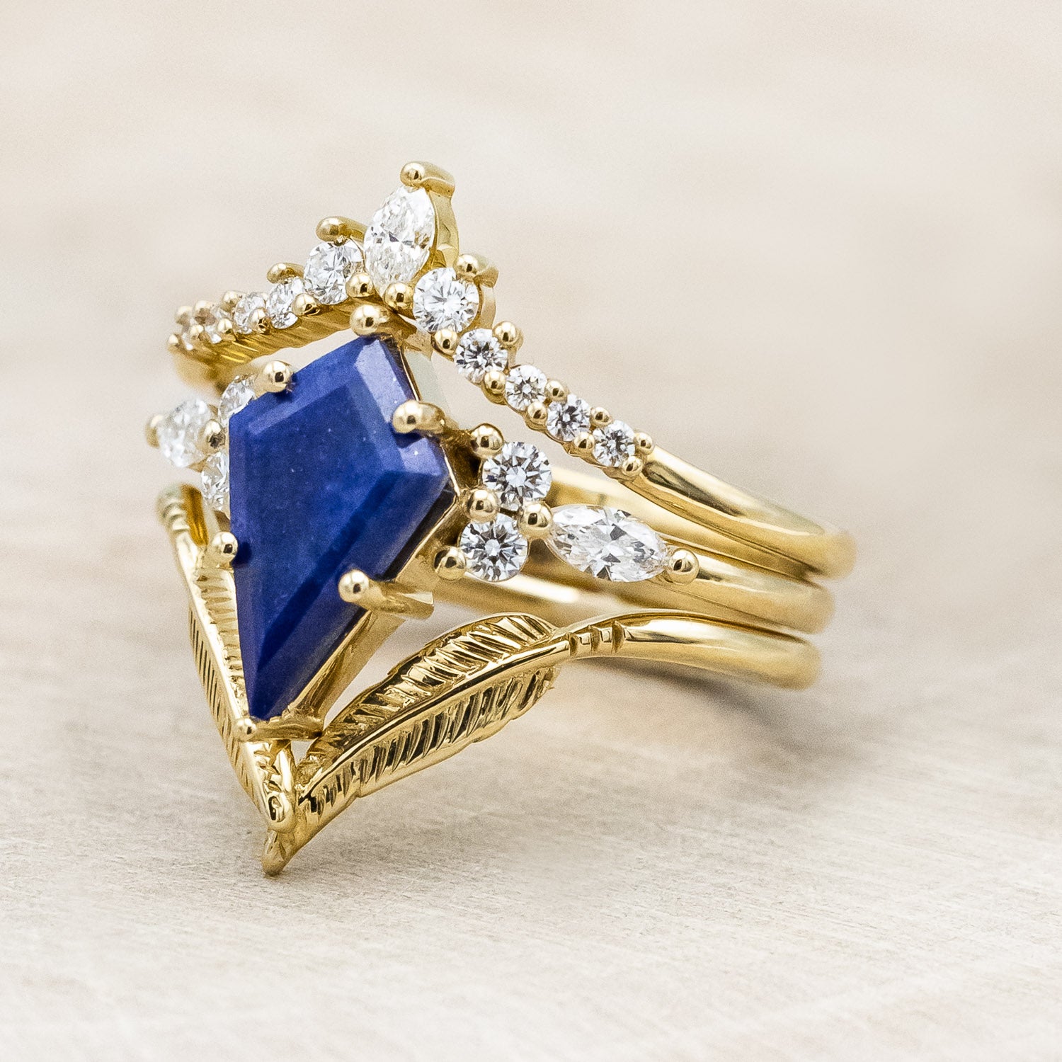 "Sage" a bridal suite-style lapis lazuli women's engagement ring with diamond accents