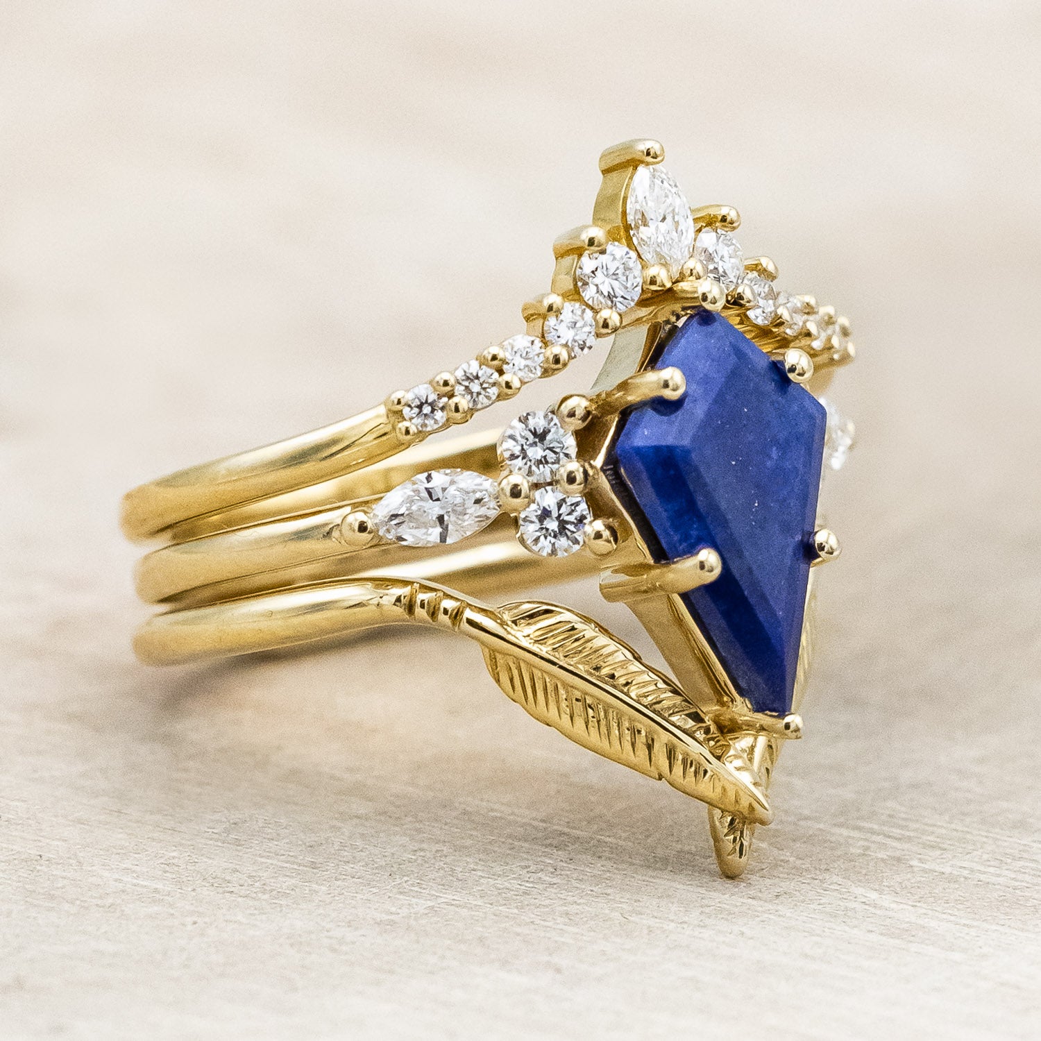 "Sage" a bridal suite-style lapis lazuli women's engagement ring with diamond accents