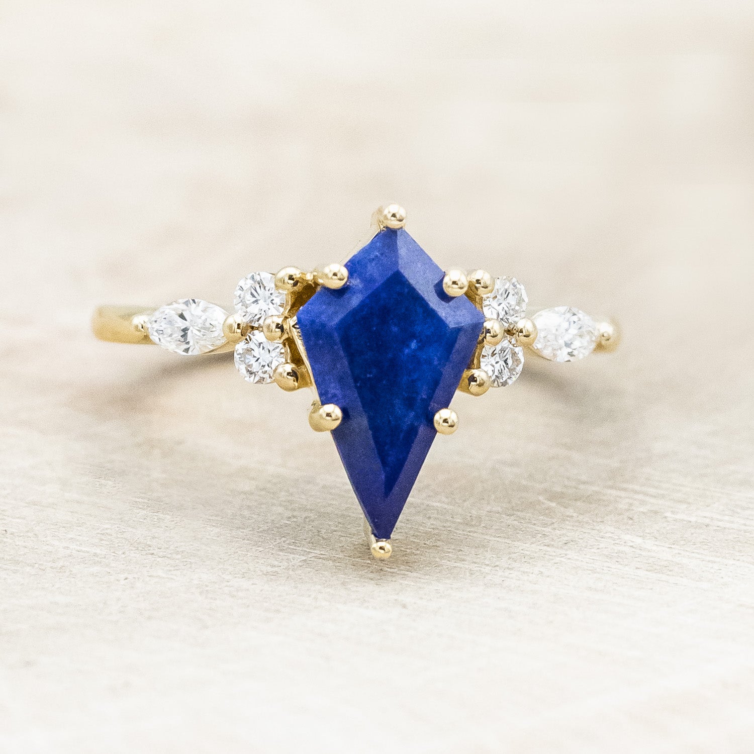 "Sage" a bridal suite-style lapis lazuli women's engagement ring with diamond accents