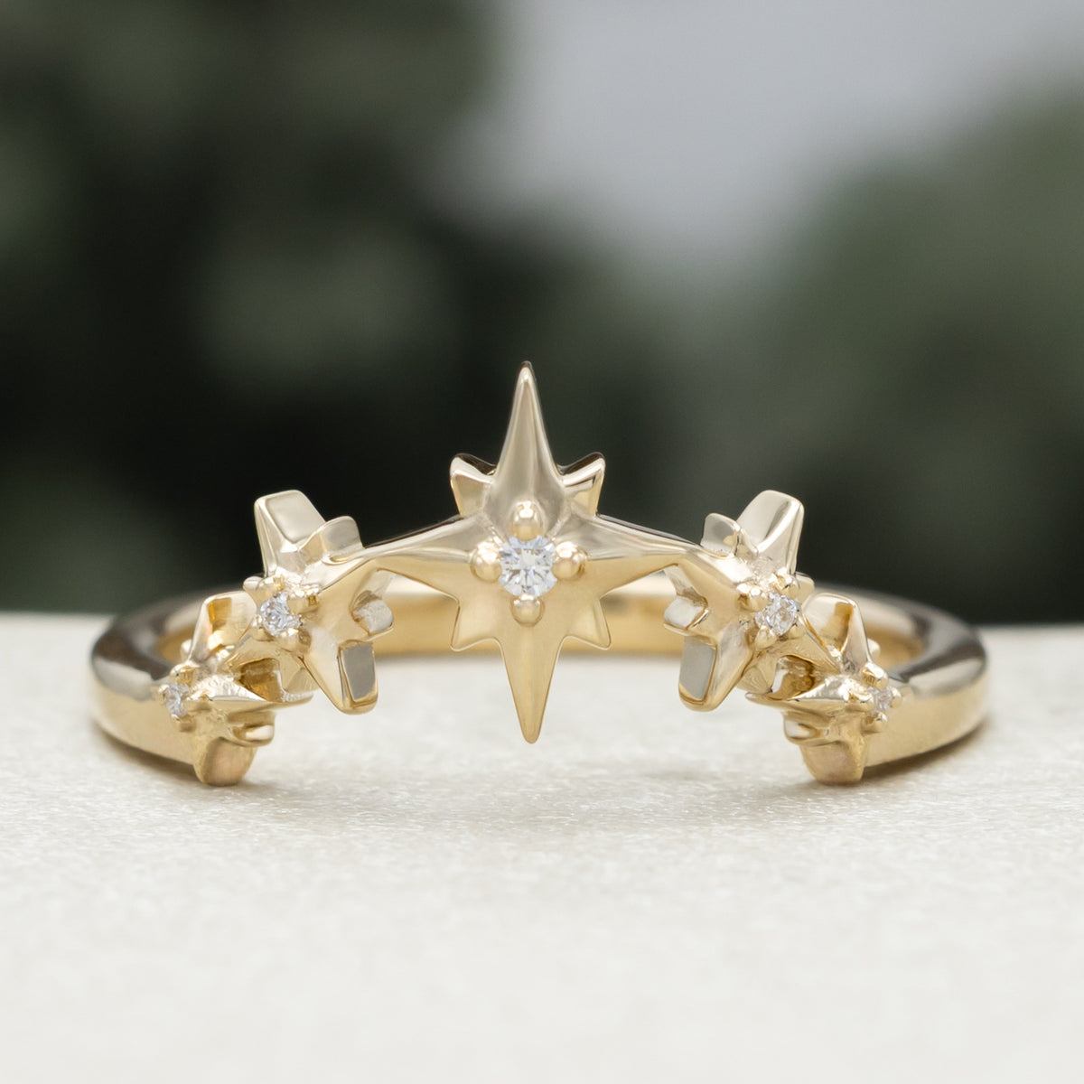 "Sidra" - Toi Et Moi Green Prasiolite Engagement Ring With Crescent Moon Moissanite-Staghead Designs