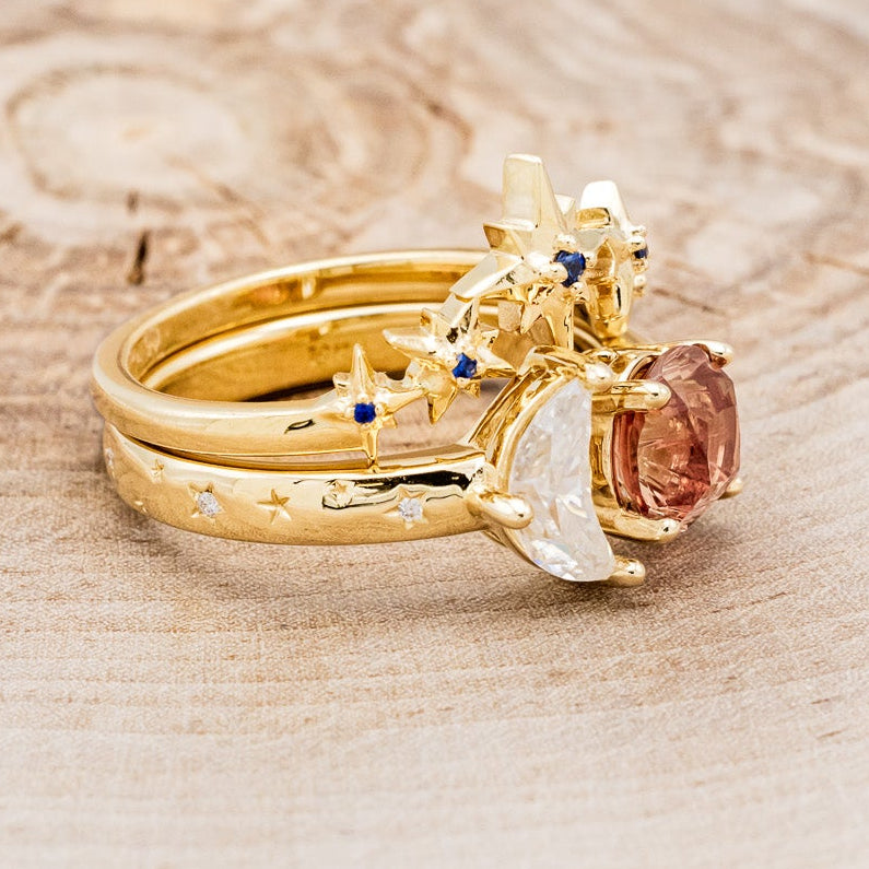 "SIDRA" - TOI ET MOI ROUND OREGON SUNSTONE ENGAGEMENT RING WITH A CRESCENT MOON MOISSANITE ACCENT & TRACER-2