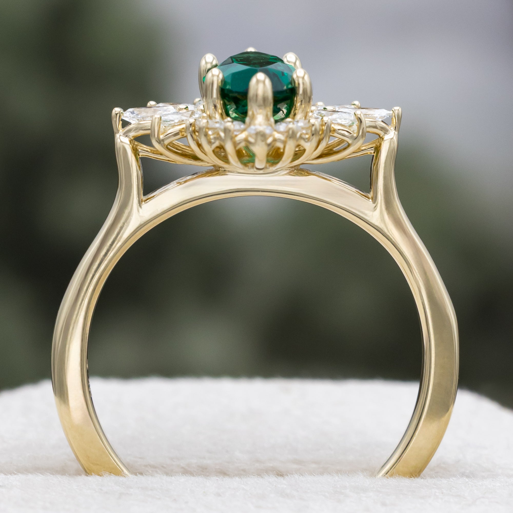 "SKYLAR" - MARQUISE CUT LAB-GROWN EMERALD ENGAGEMENT RING WITH DIAMOND HALO-Staghead Designs