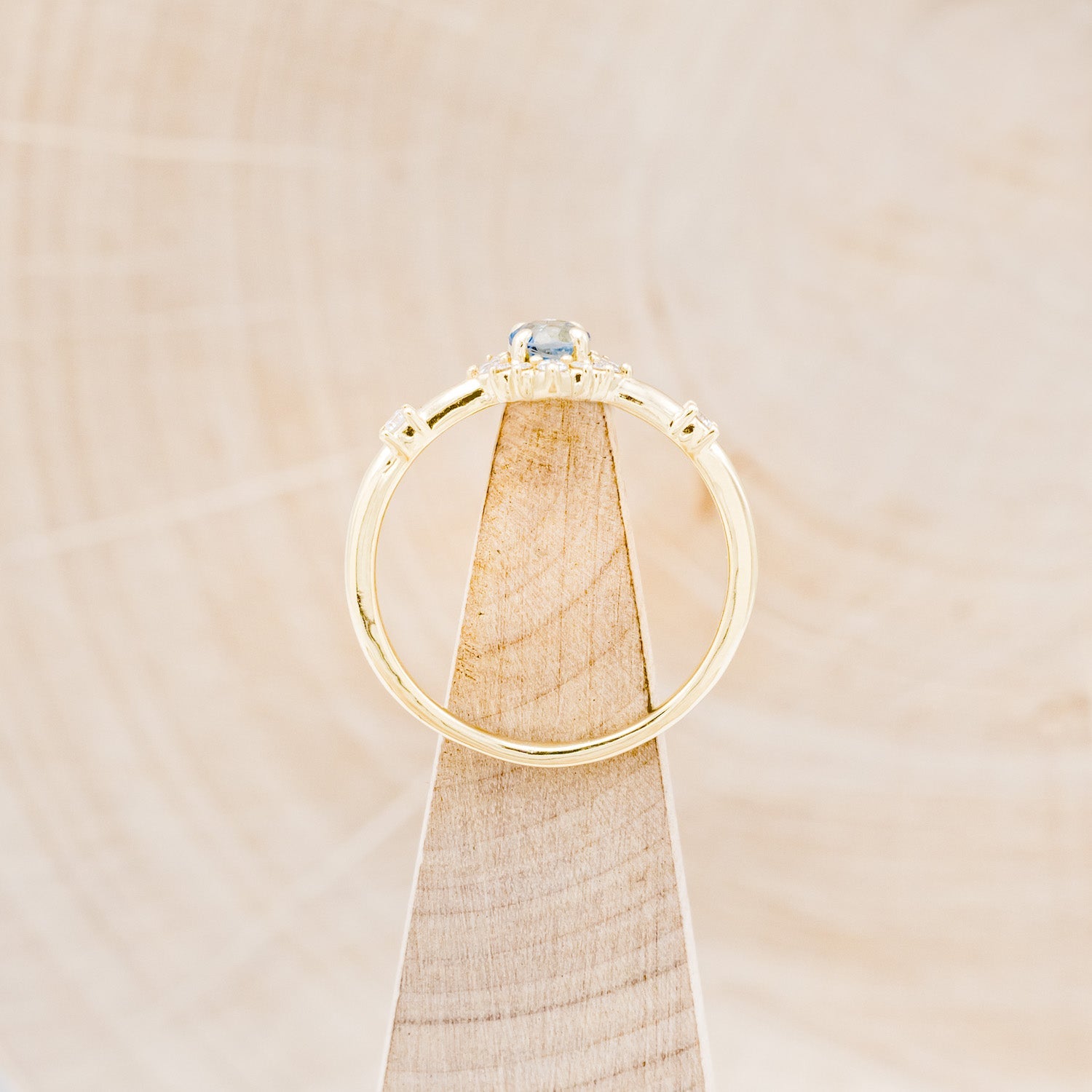 "STARLA" - ROUND CUT AQUAMARINE ENGAGEMENT RING WITH STARBURST DIAMOND HALO & TRACER-11