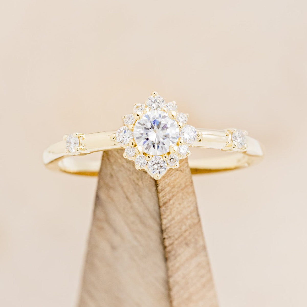 "STARLA" - ROUND CUT ENGAGEMENT RING WITH STARBURST DIAMOND HALO-4