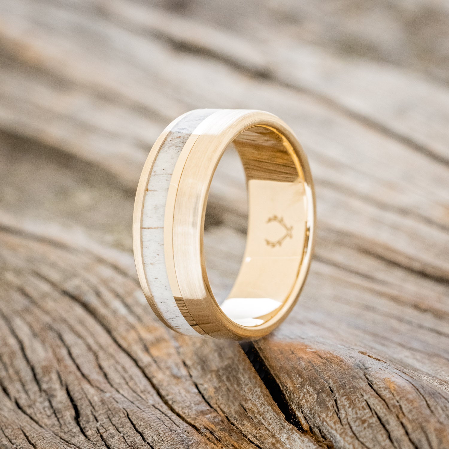"TANNER" - ANTLER & 14K GOLD INLAY WEDDING BAND WITH A BRUSHED FINISH-10