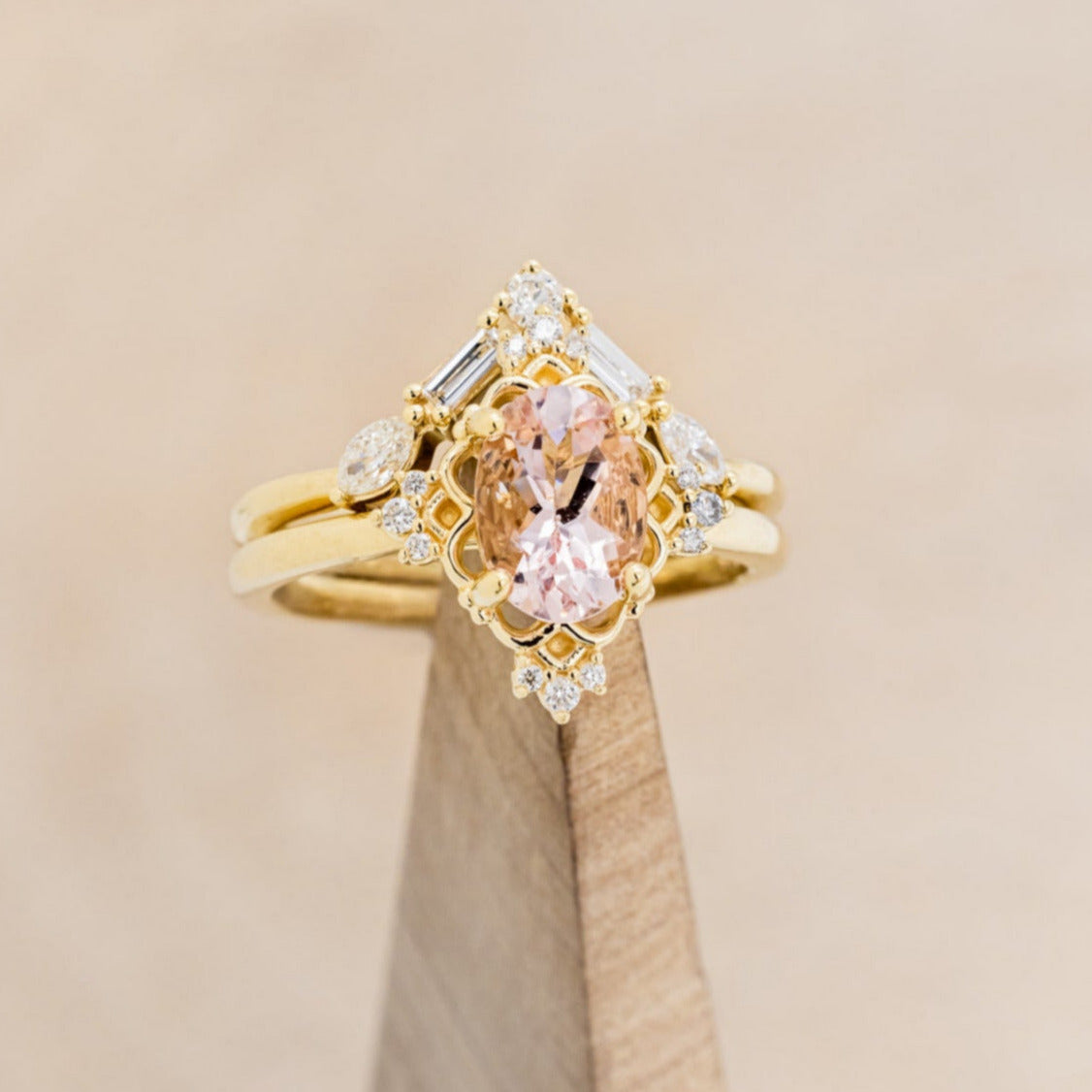 "TREVA" - OVAL MORGANITE ENGAGEMENT RING WITH DIAMOND ACCENTS & "MELODY" TRACER-19