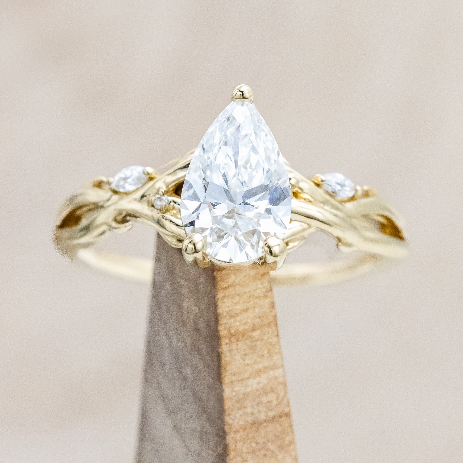 "TRISTAN" - PEAR CUT LAB-GROWN DIAMOND ENGAGEMENT RING WITH DIAMOND ACCENTS & BRANCH-STYLE BAND-Staghead Designs