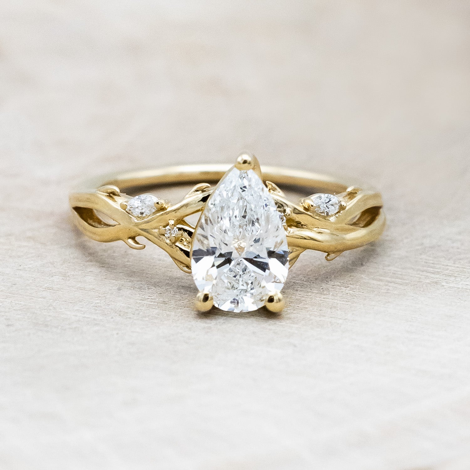 "TRISTAN" - PEAR CUT LAB-GROWN DIAMOND ENGAGEMENT RING WITH DIAMOND ACCENTS & BRANCH-STYLE BAND-Staghead Designs