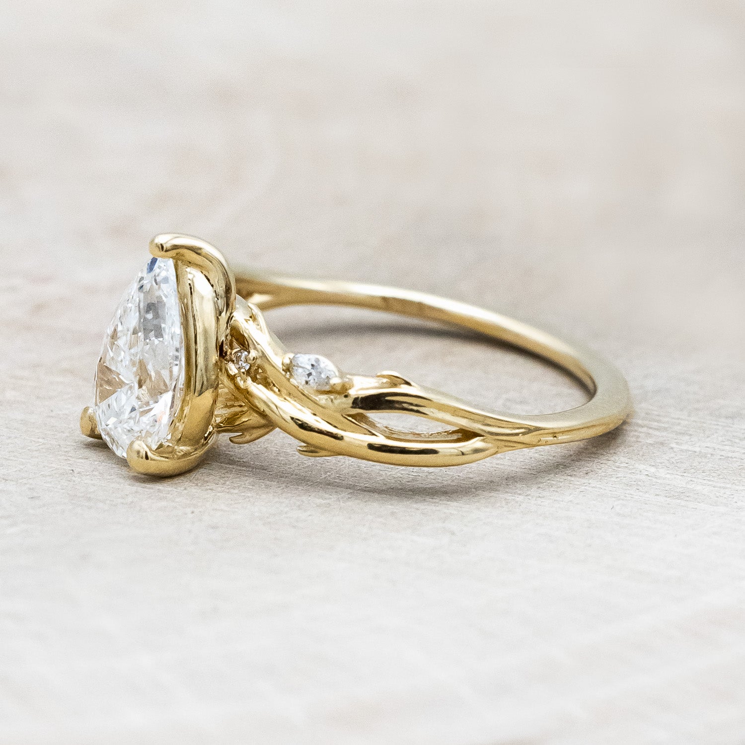 "TRISTAN" - PEAR CUT LAB-GROWN DIAMOND ENGAGEMENT RING WITH DIAMOND ACCENTS & BRANCH-STYLE BAND-Staghead Designs