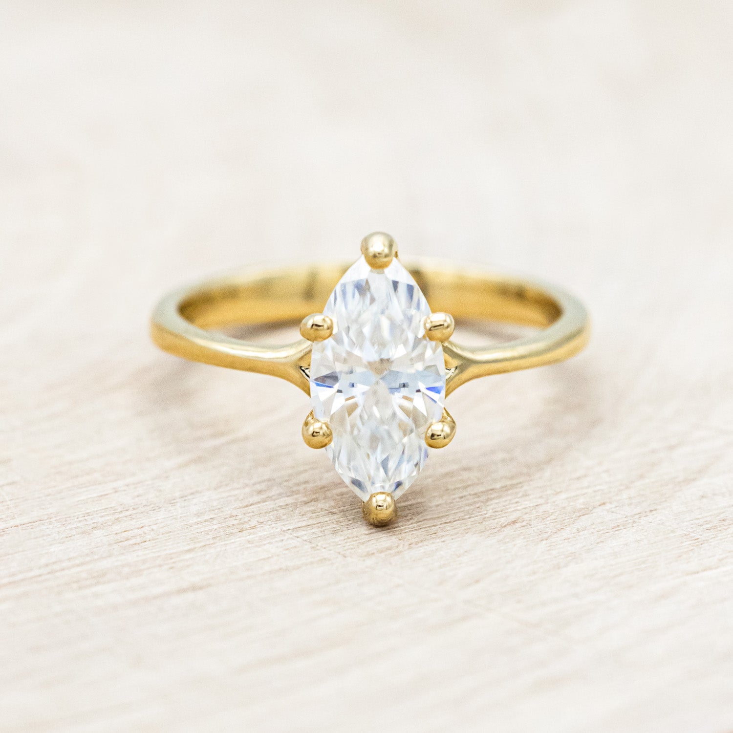 "TULIP" - MARQUISE MOISSANITE ENGAGEMENT RING WITH "IDHAL" DIAMOND STACKING BAND-Staghead Designs
